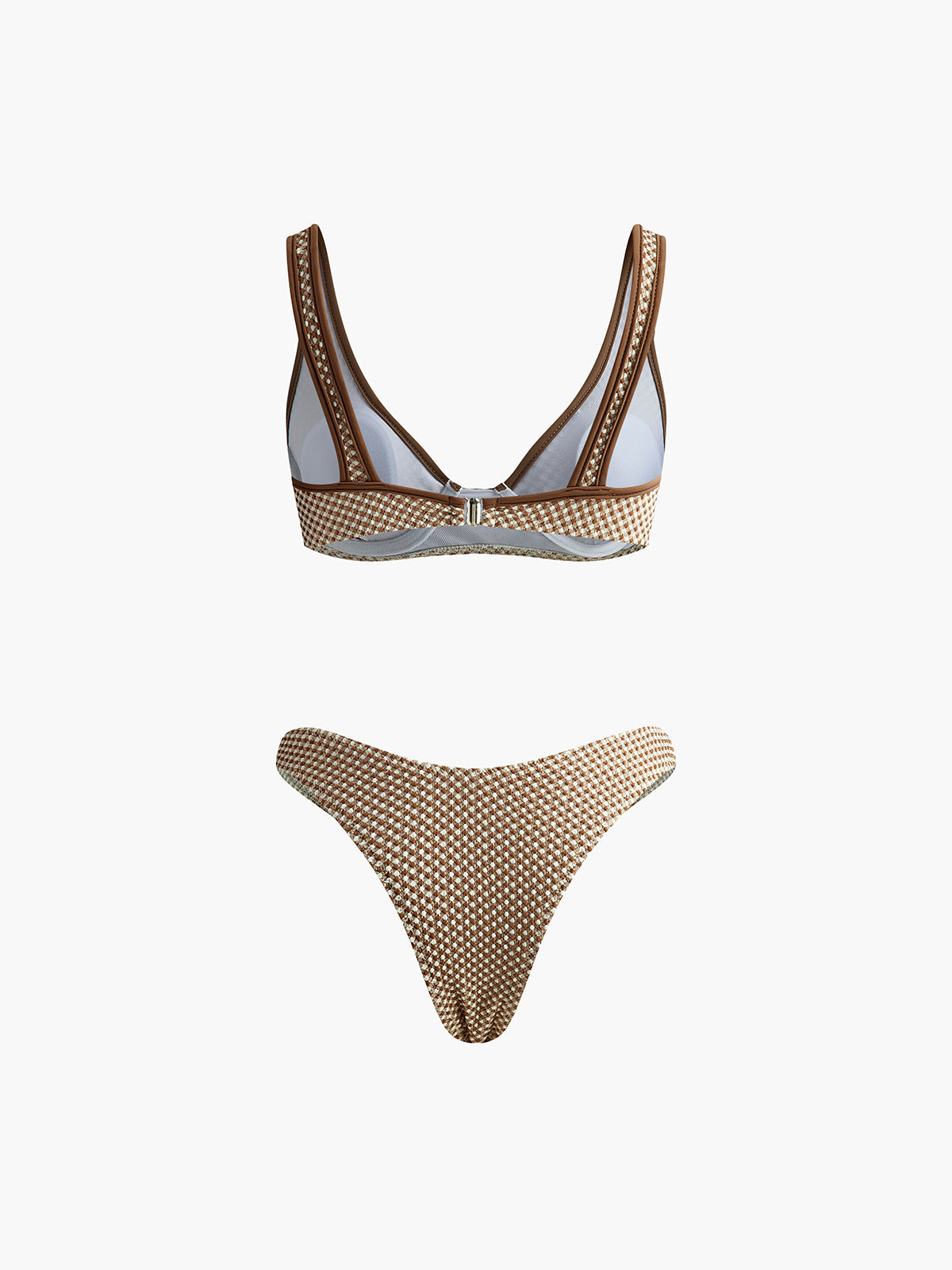 Contrast Binding Plaid Bikini Set 