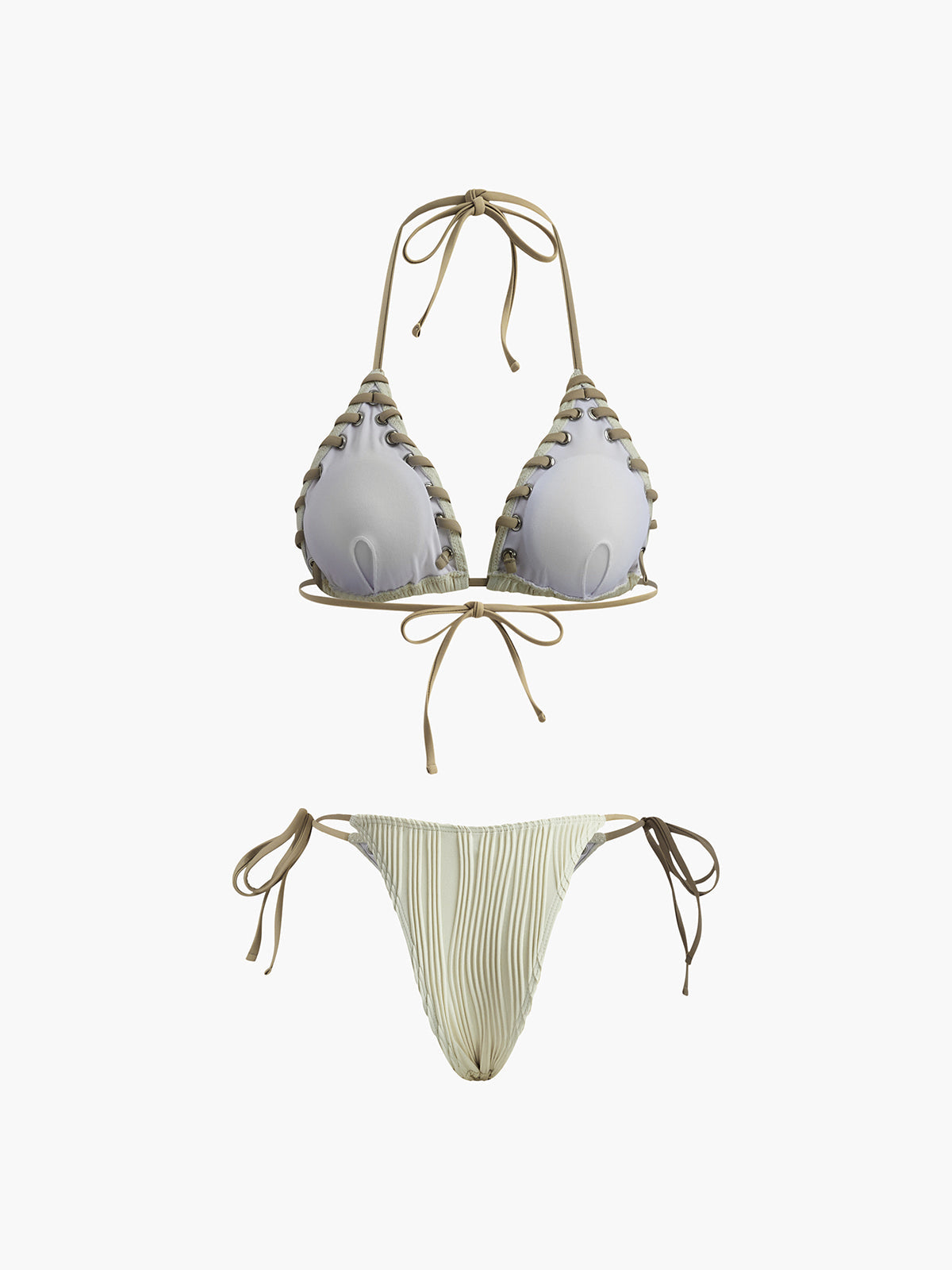 Grommet Lace-up Ruched Bikini Set