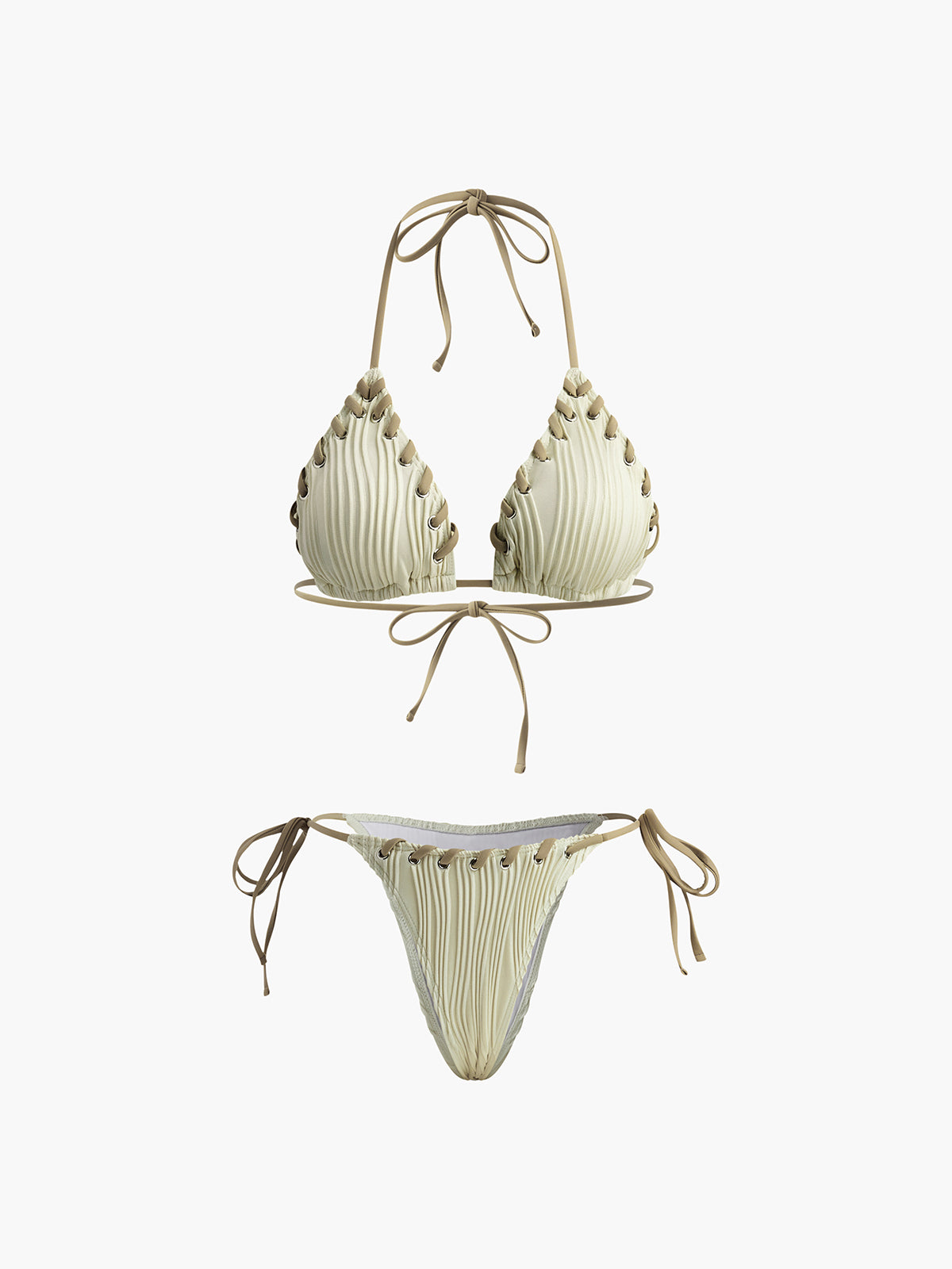 Grommet Lace-up Ruched Bikini Set