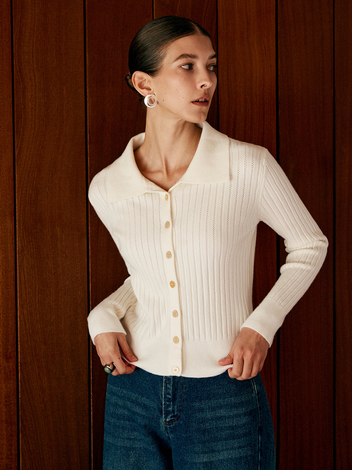 Wool Blend Collar Knit Cardigan