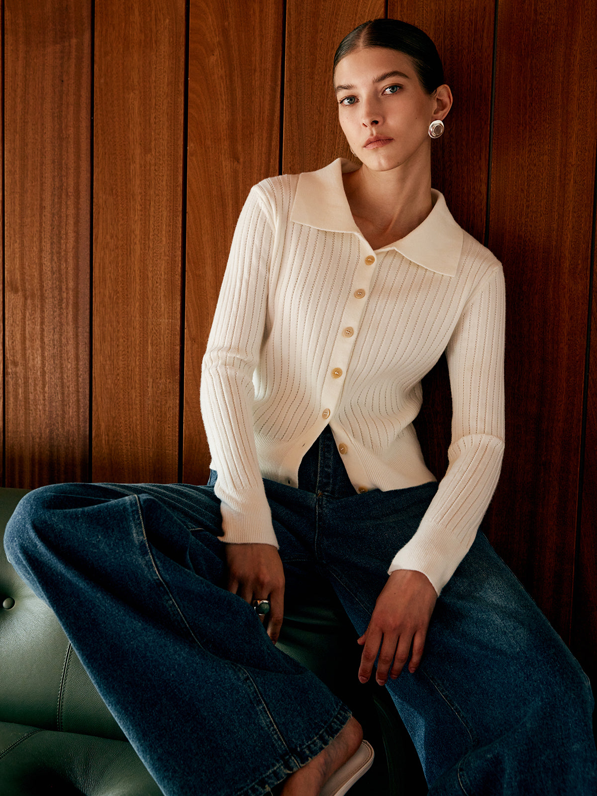 Wool Blend Collar Knit Cardigan