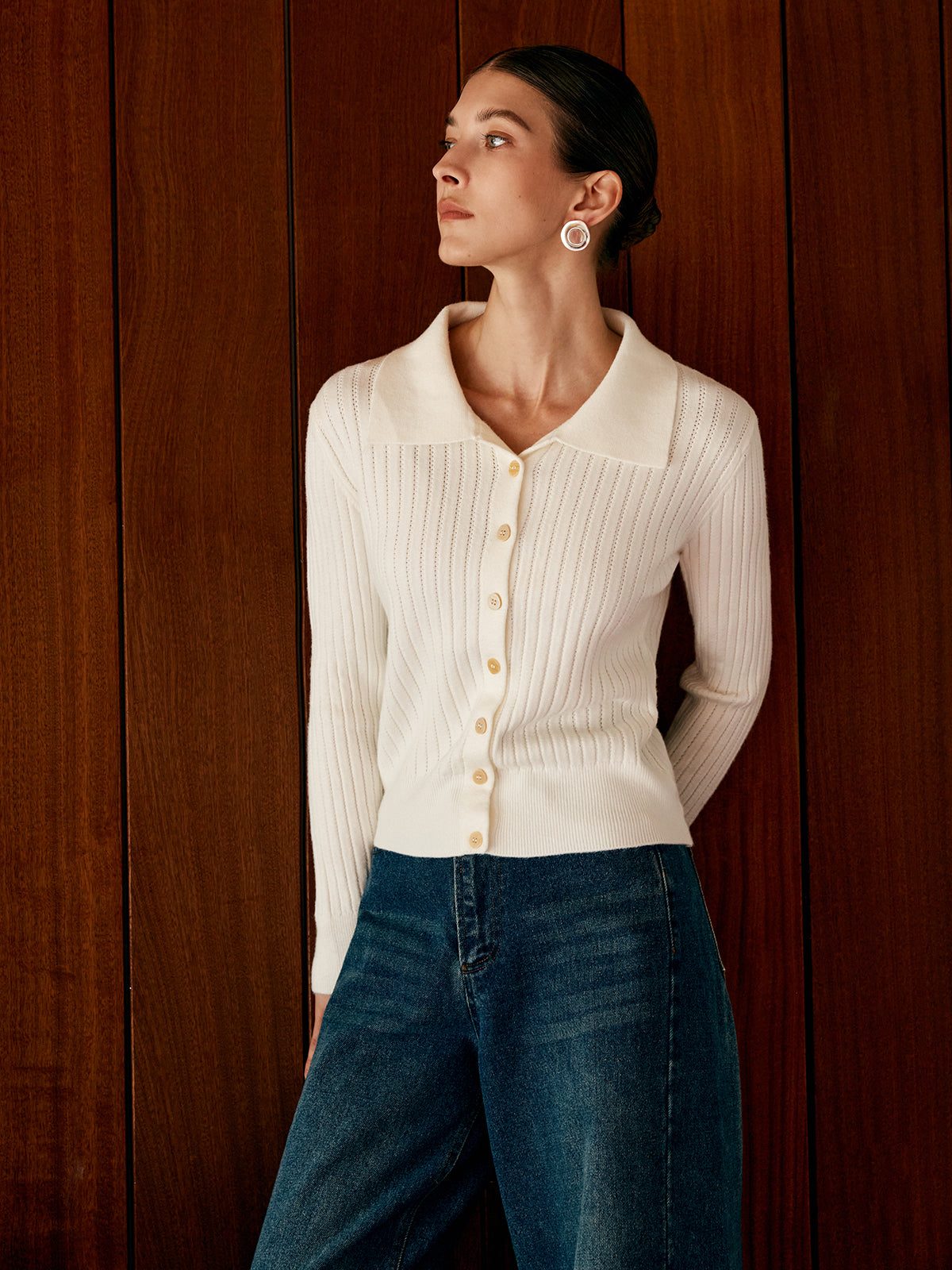 Wool Blend Collar Knit Cardigan