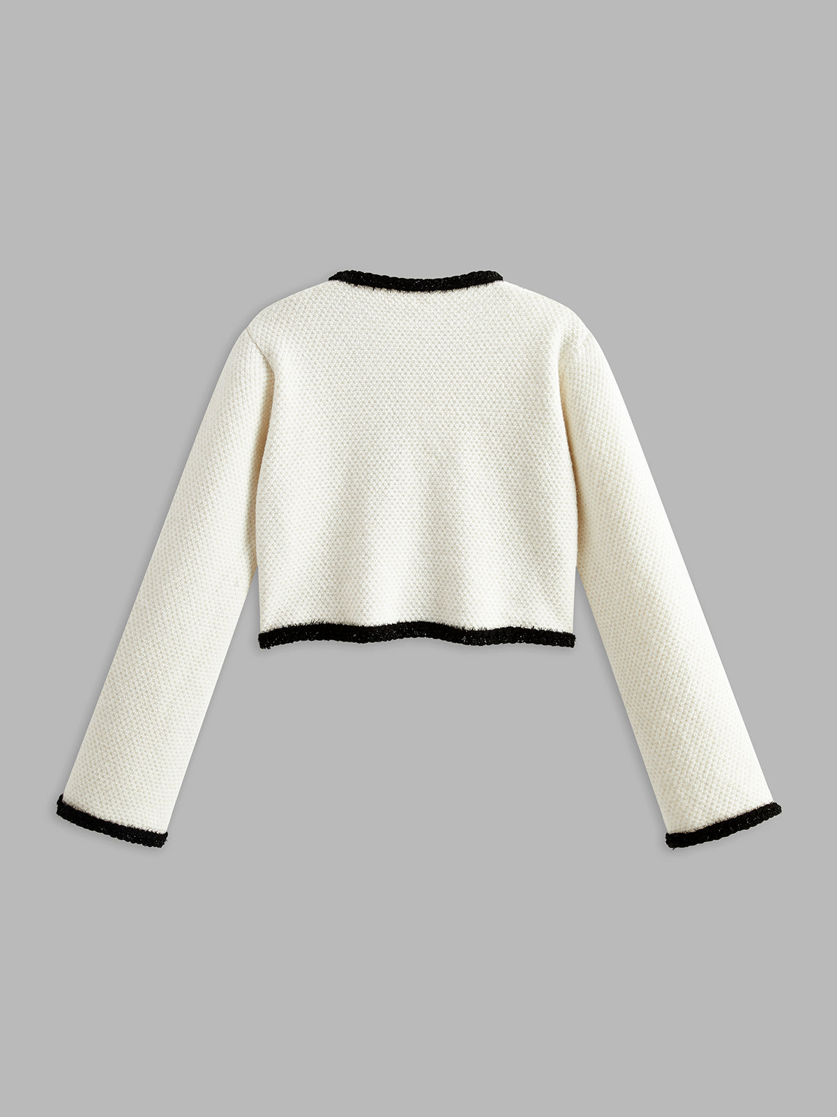 Strickjacke mit kontrastierender Bordüre und floraler Verzierung