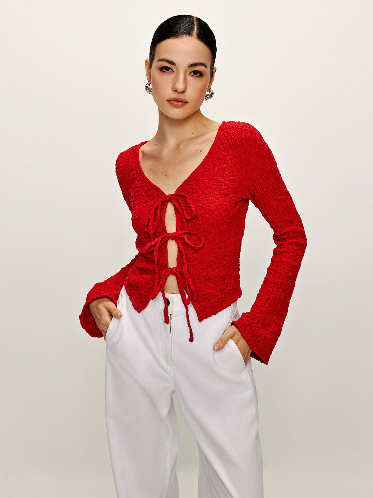 Cotton Blend Soft Blouse with Front Tie