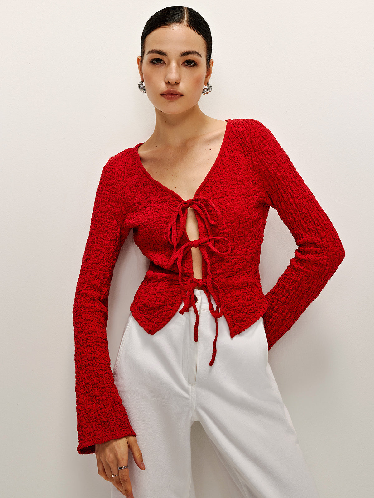 Cotton Blend Soft Blouse with Front Tie