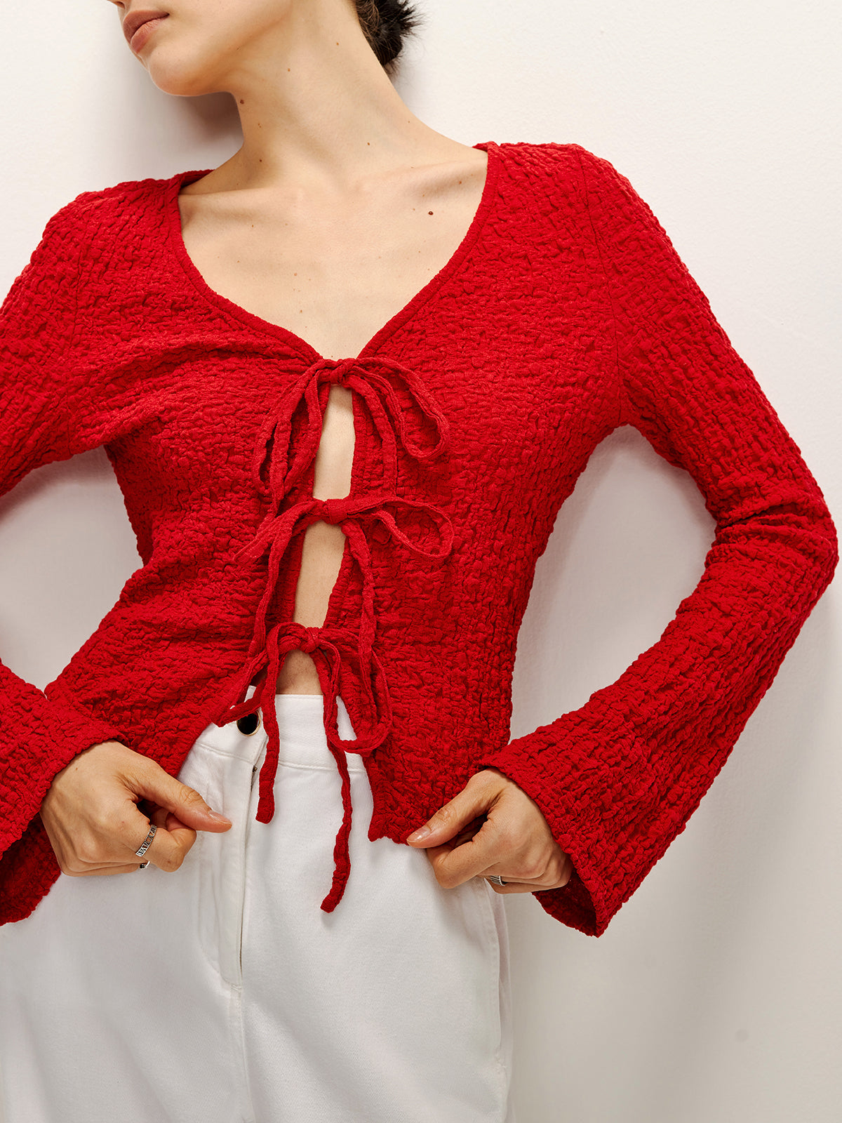 Cotton Blend Soft Blouse with Front Tie