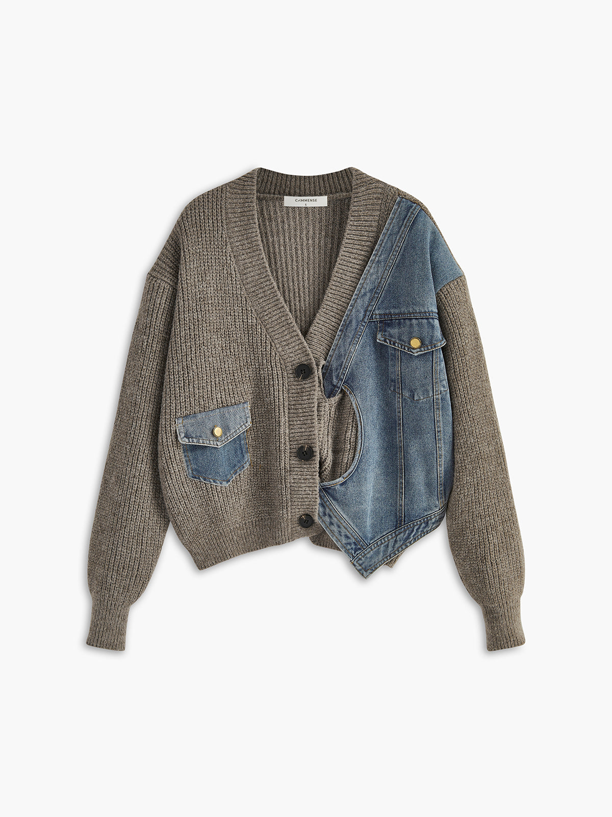 Asymmetric Patchwork Pocket Cardigan
