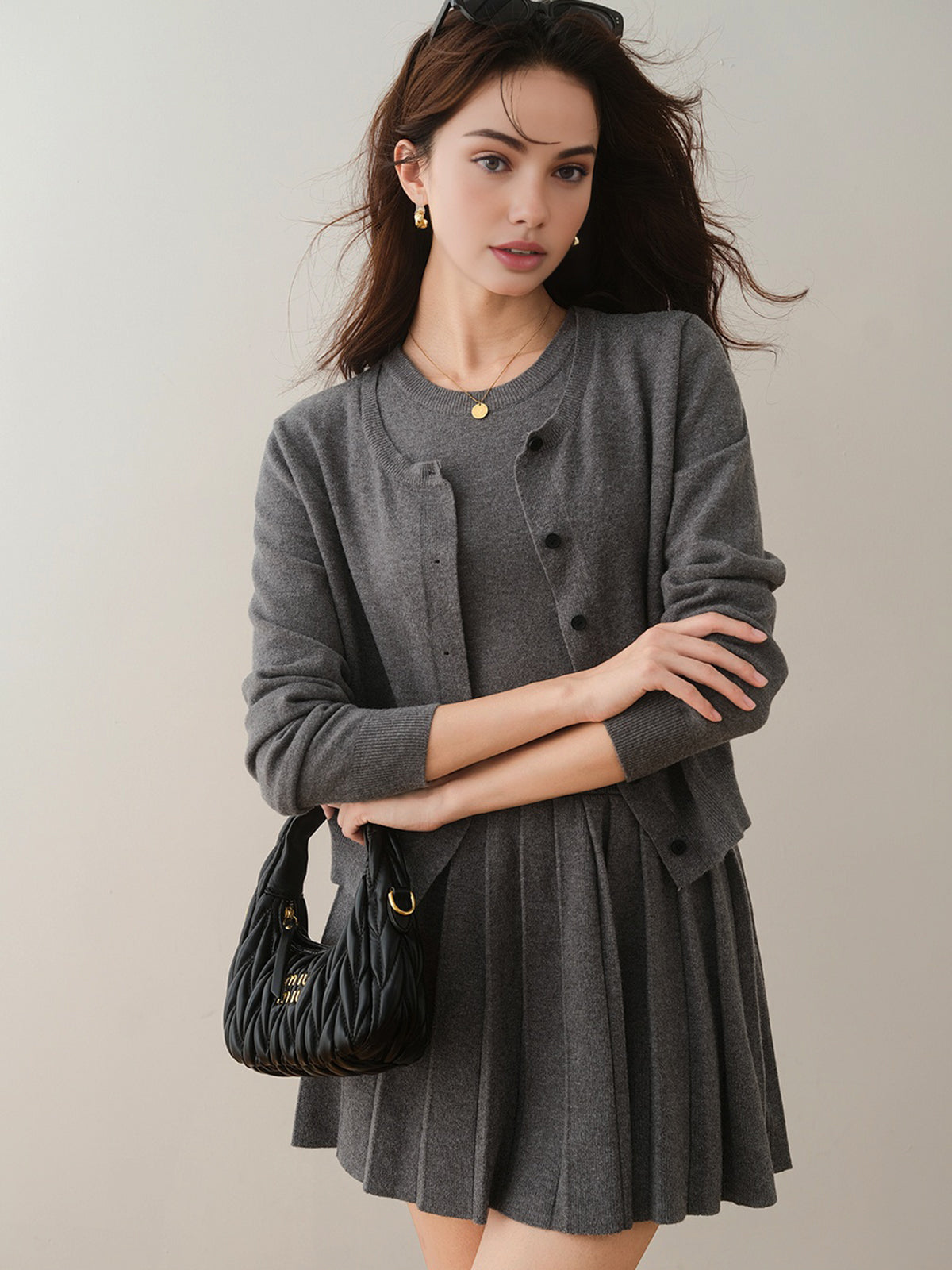 Eddy Bicycle Collar Pleated Belted Mini Skirt Set 