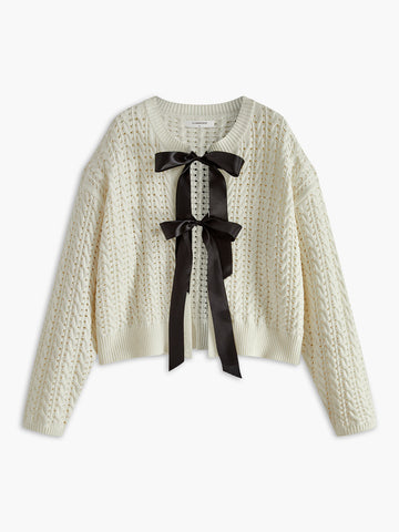 Round Neck Cardigan with Bow