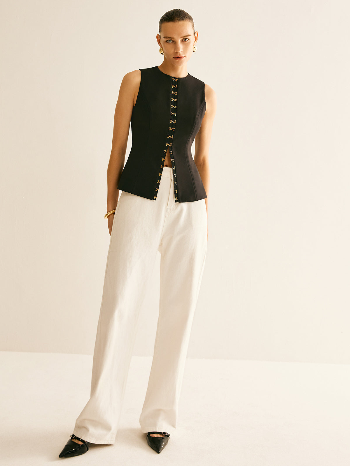 Round Neck Vest with Metal Details