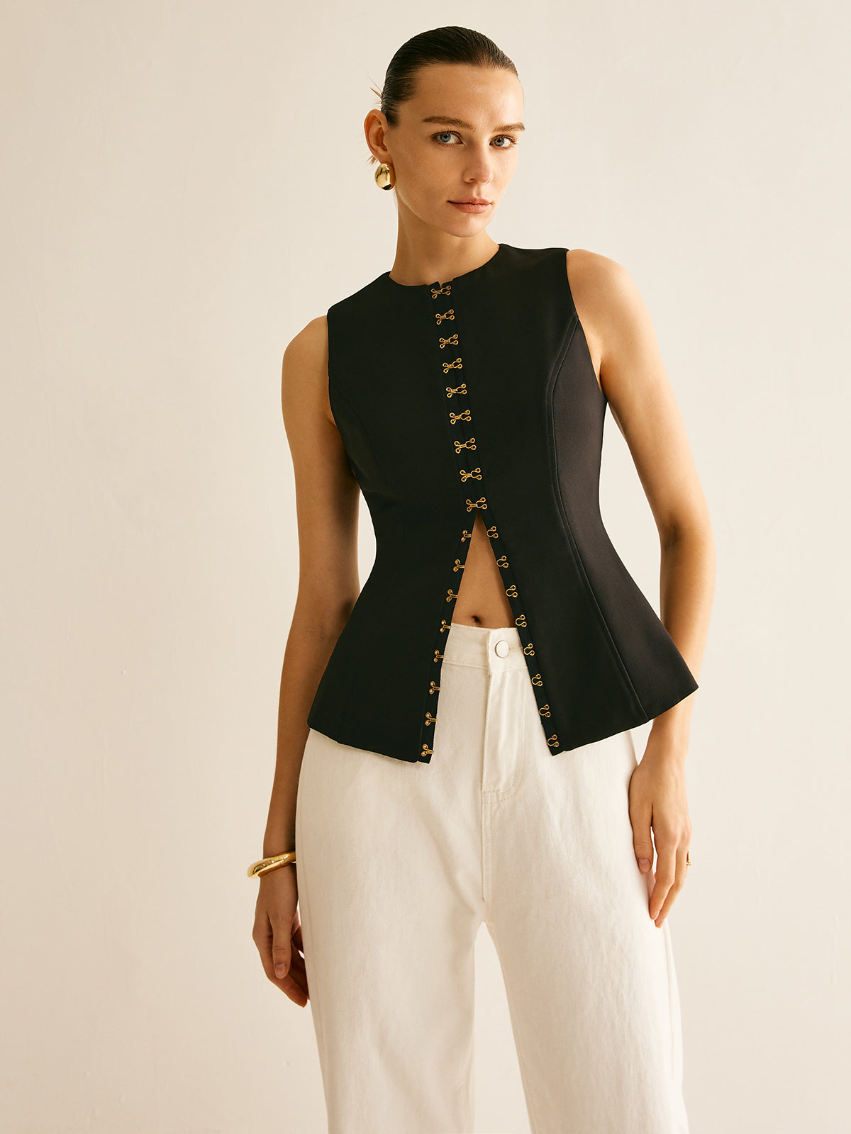 Round Neck Vest with Metal Details