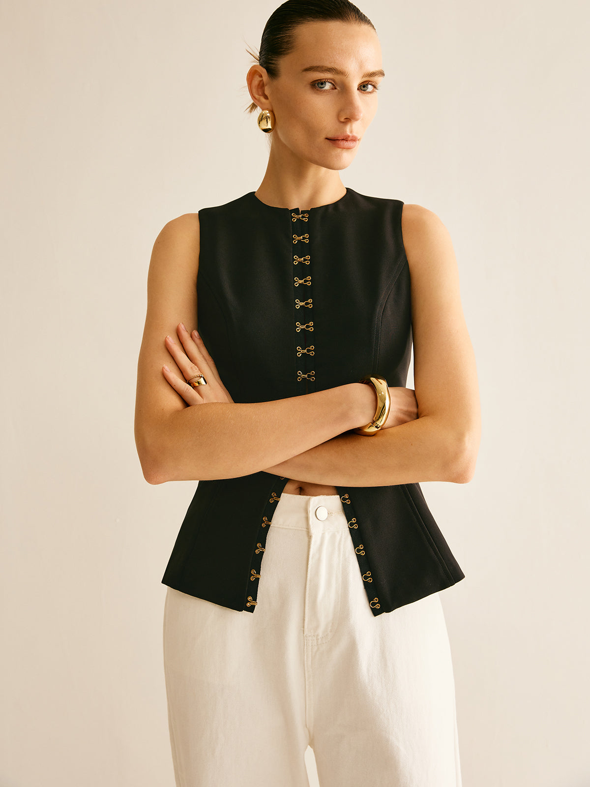 Round Neck Vest with Metal Details