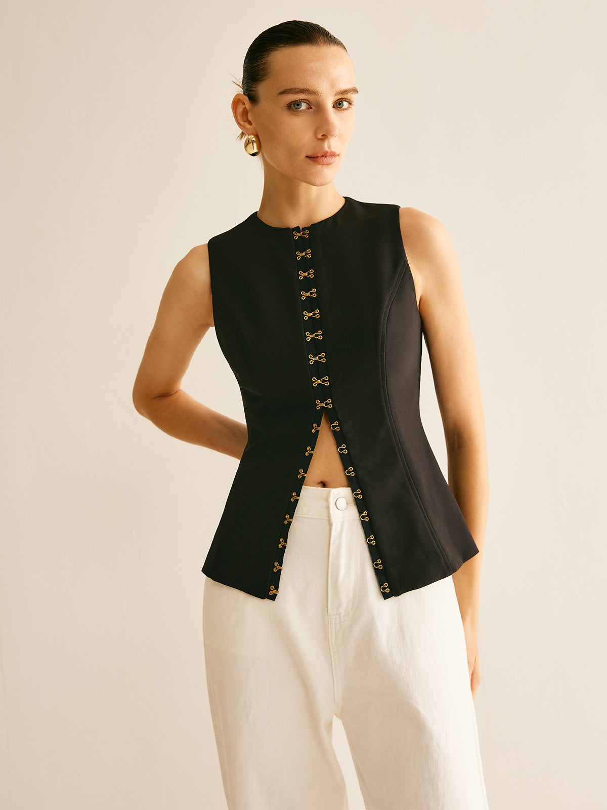 Round Neck Vest with Metal Details