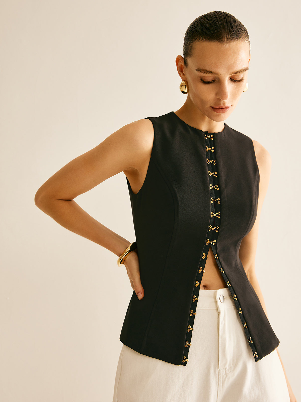 Round Neck Vest with Metal Details