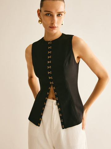 Round Neck Vest with Metal Details