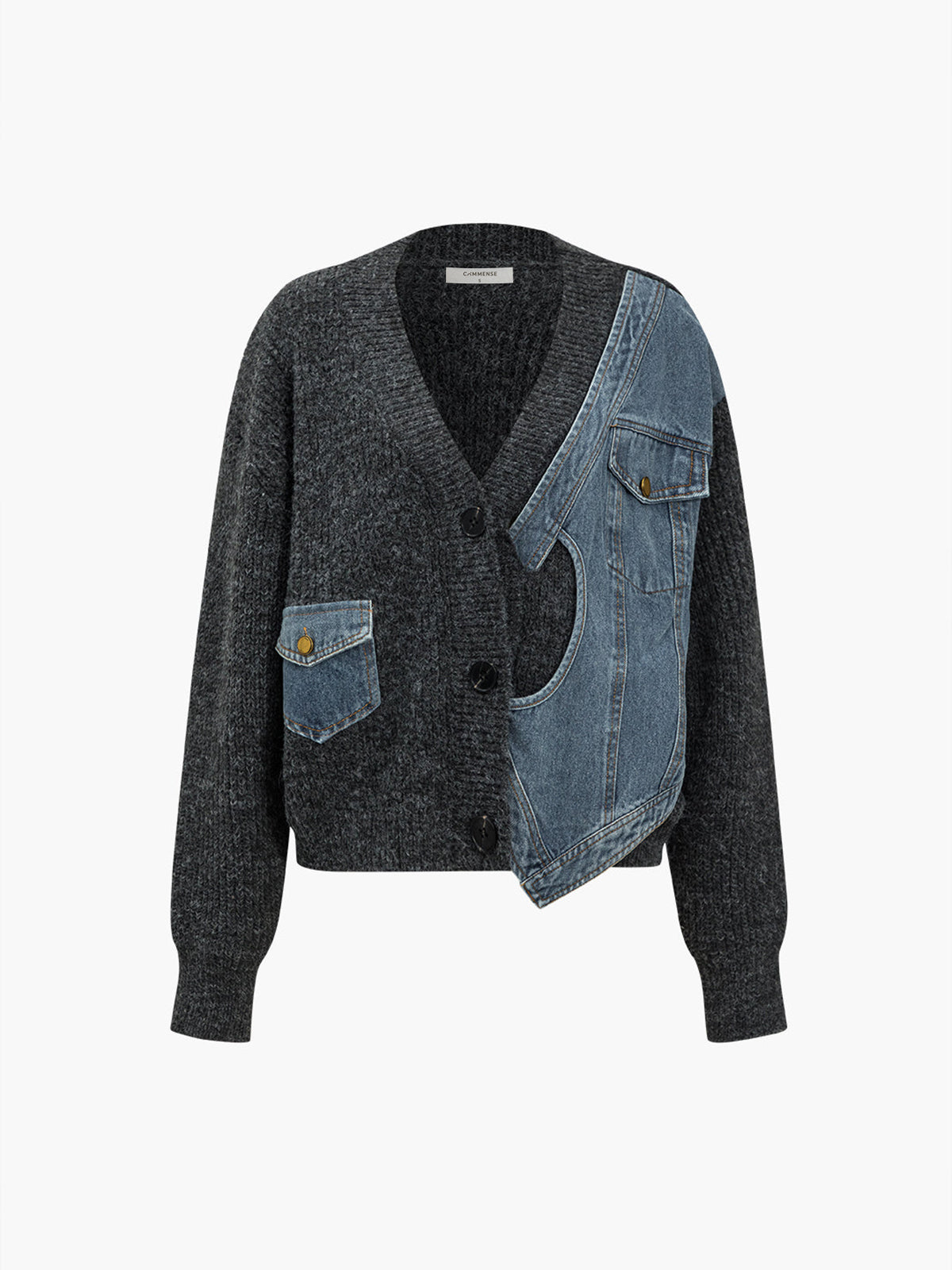 Asymmetric Patchwork Pocket Cardigan