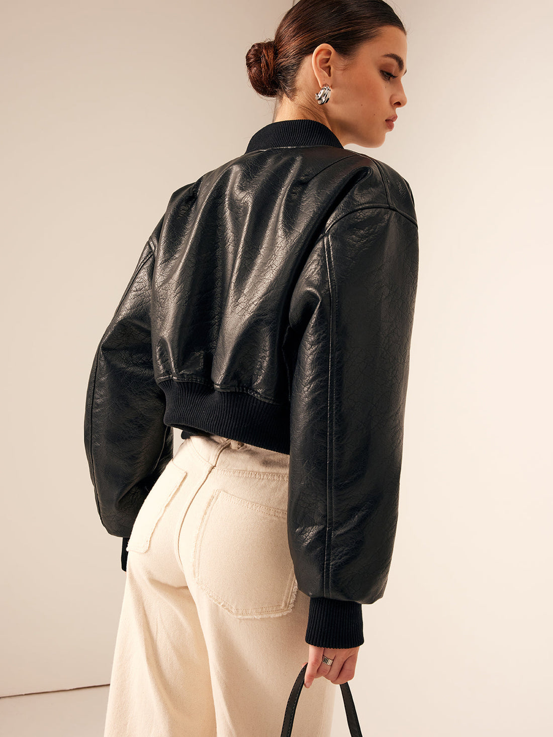 Short PU Leather Jacket with Zippered Pockets