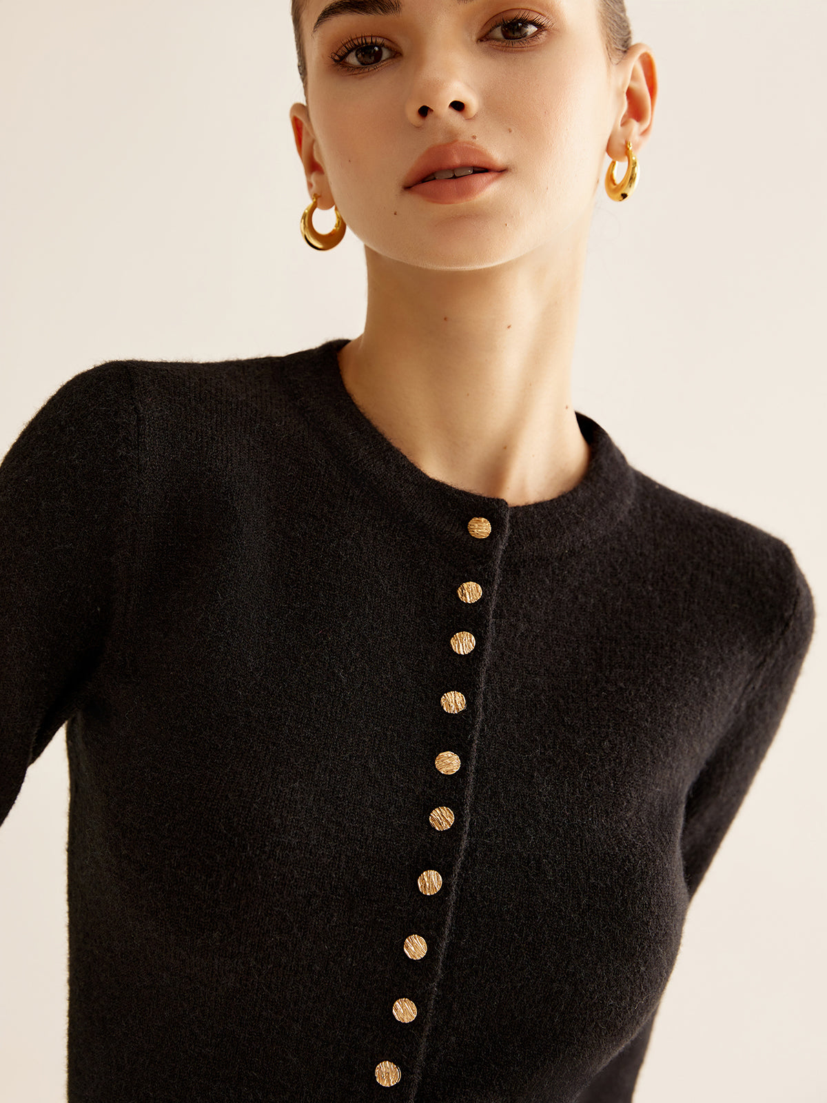 Buttoned Slit Thin Cardigan