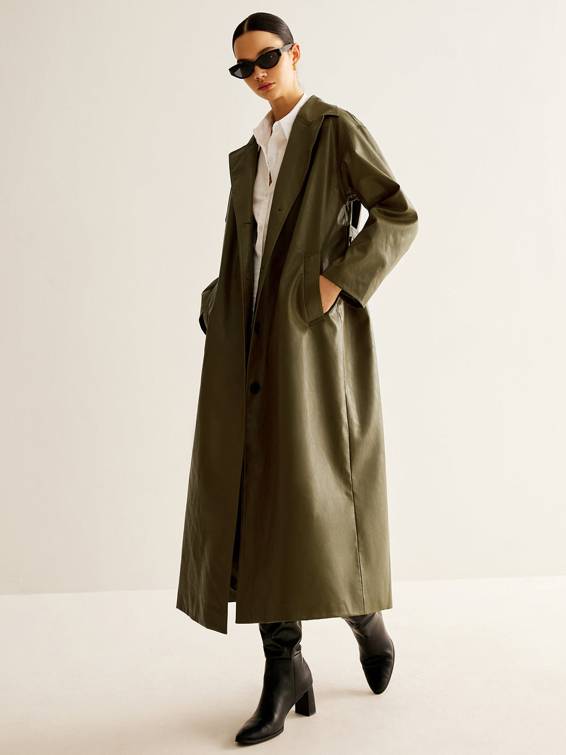 Plus Size Faux Leather Long Jacket