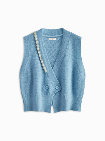Strickweste mit Perlenbesatz und Kreuzmuster
