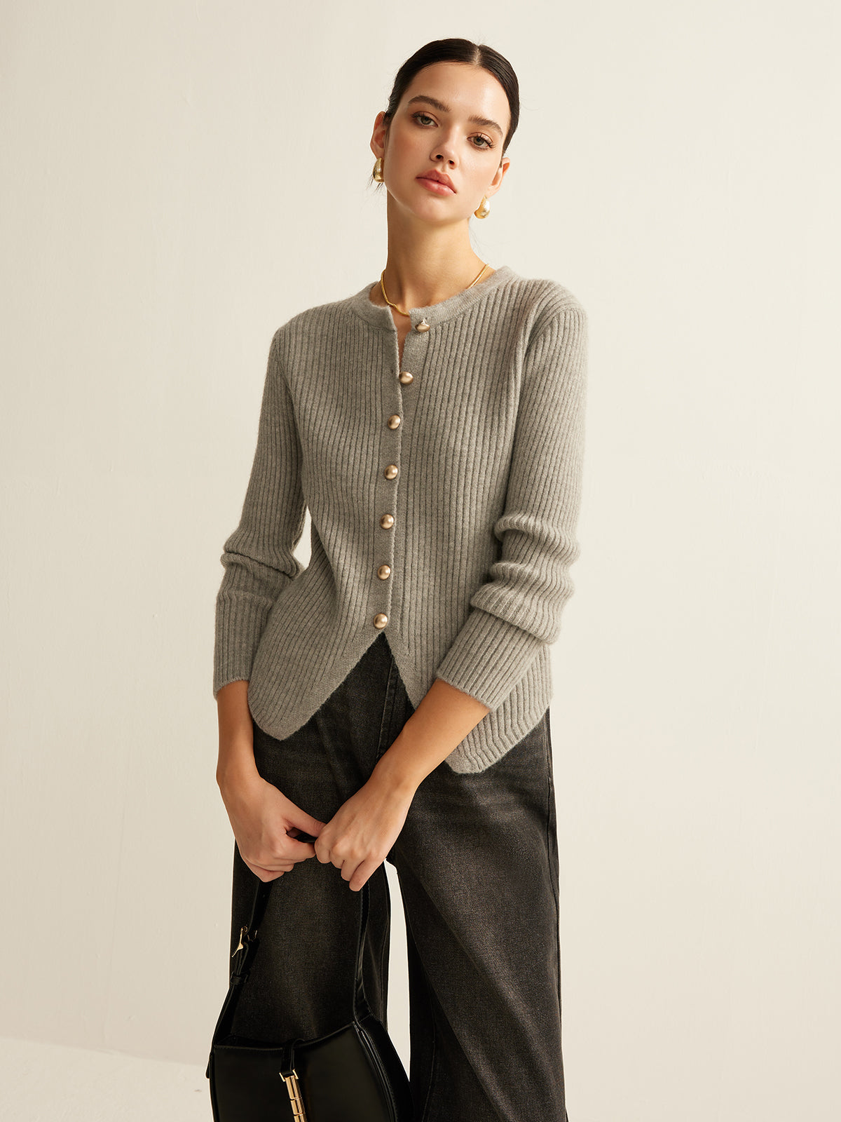 Buttoned Split Cardigan