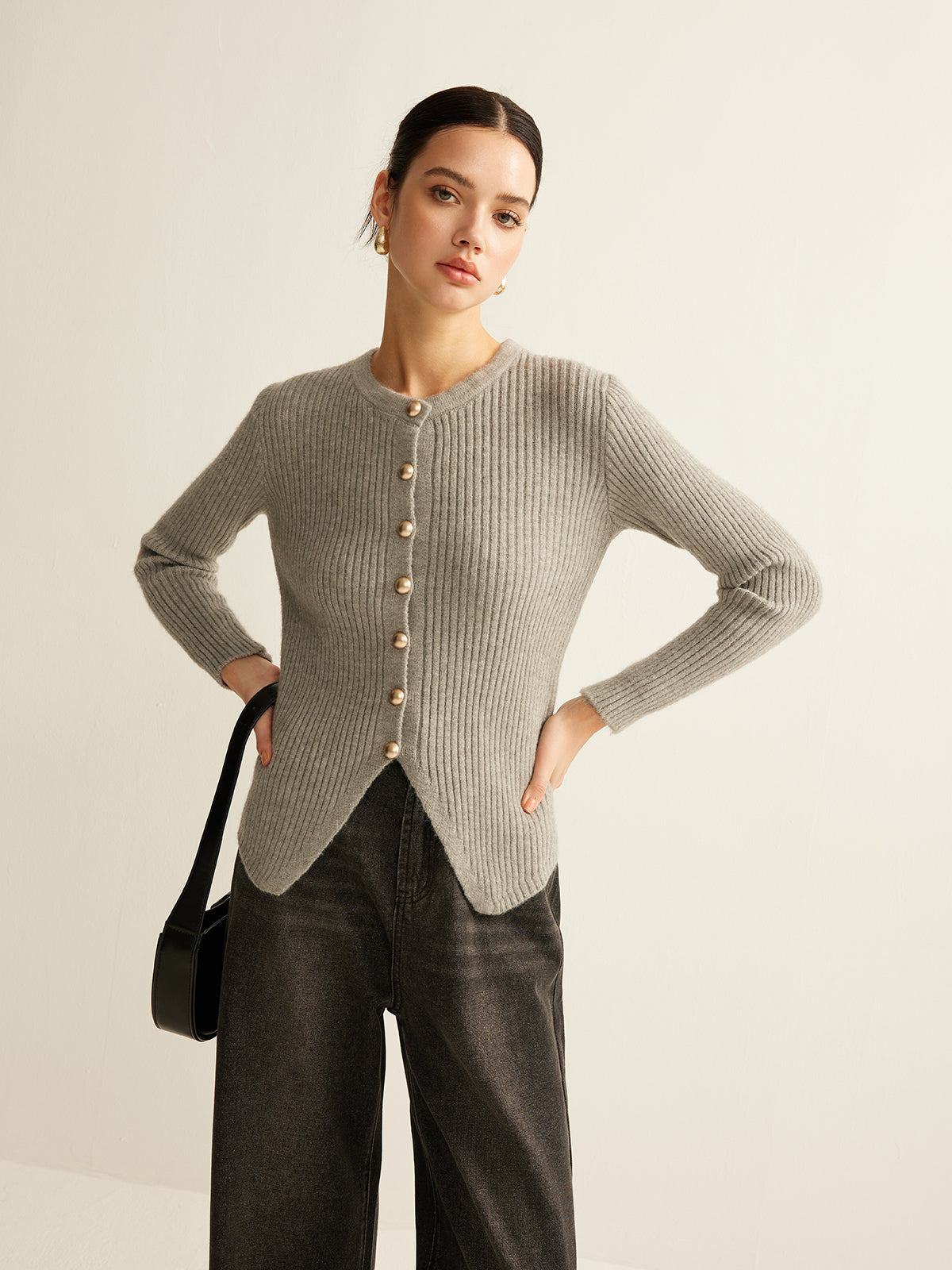Buttoned Split Cardigan