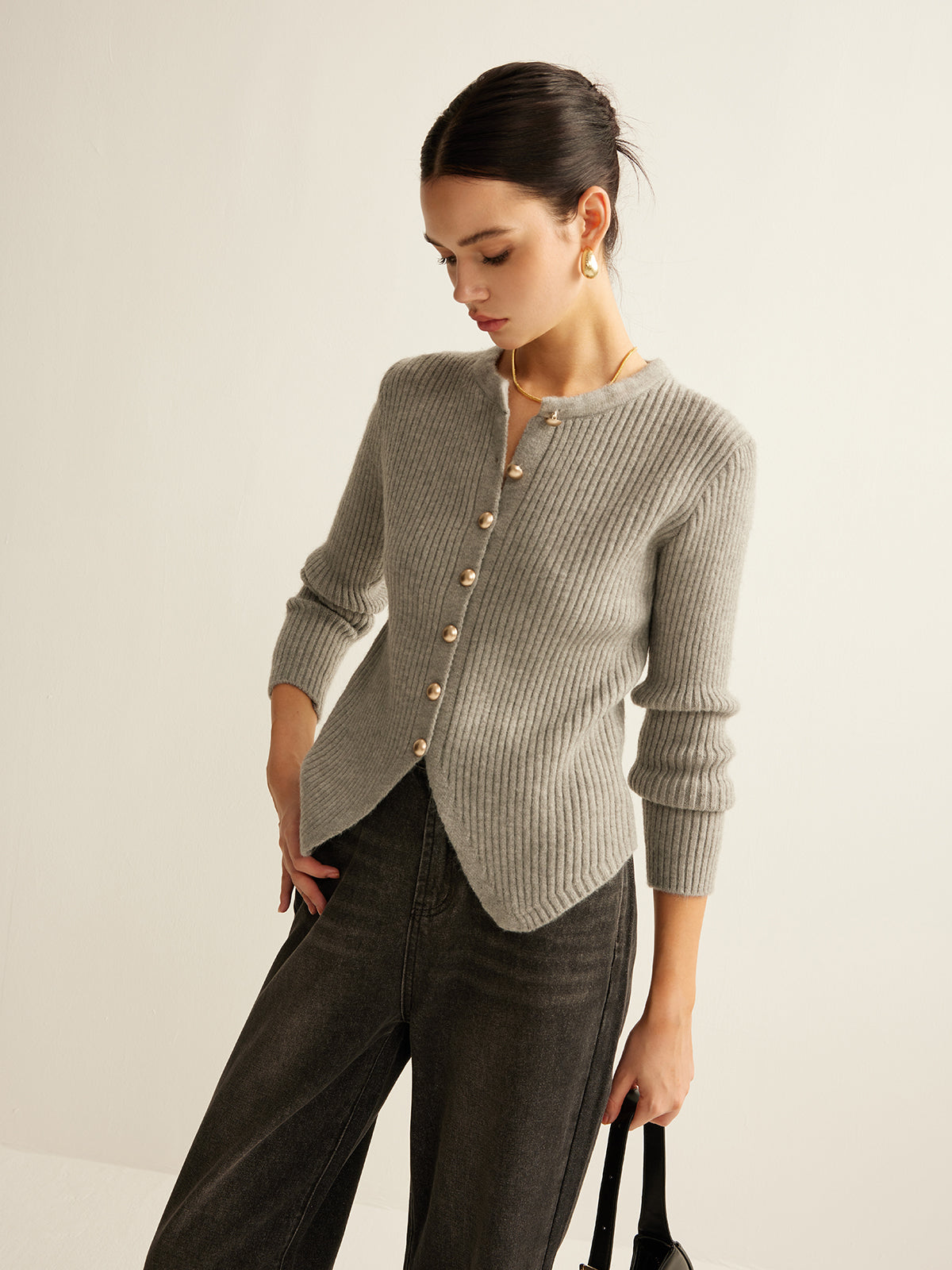 Buttoned Split Cardigan