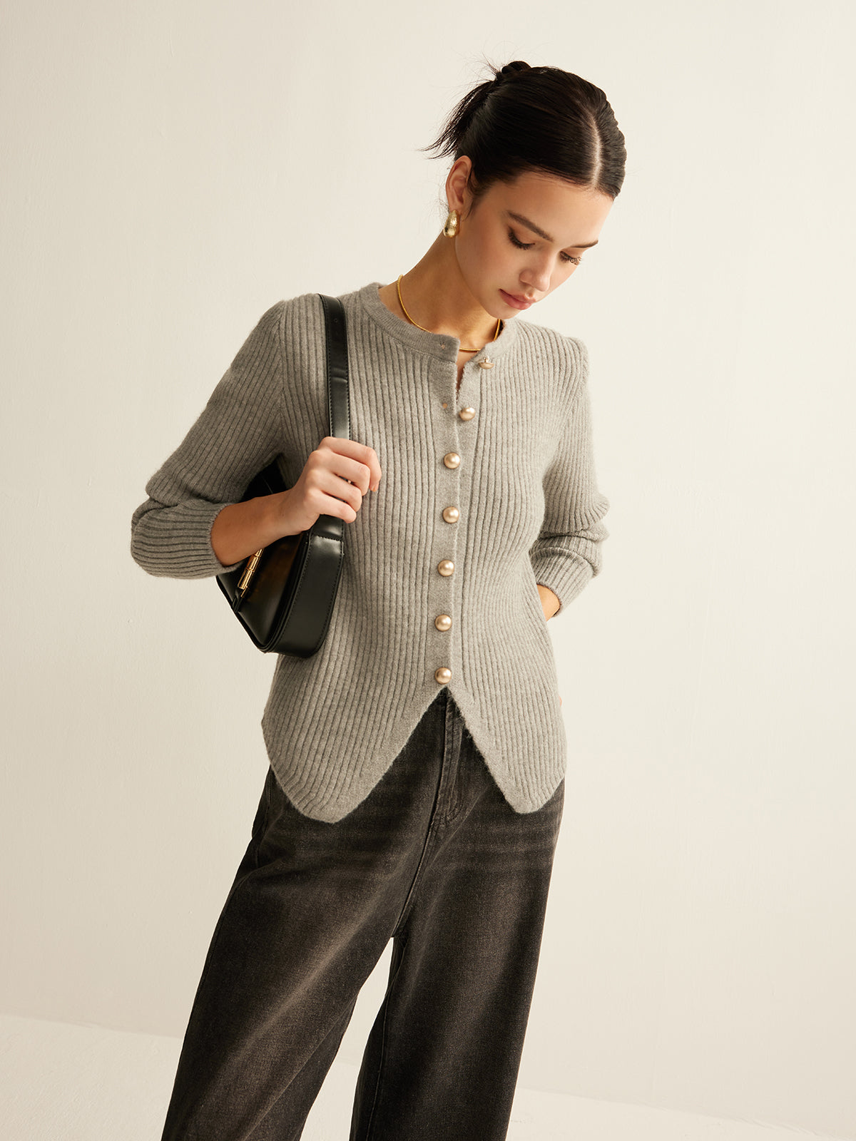 Buttoned Split Cardigan