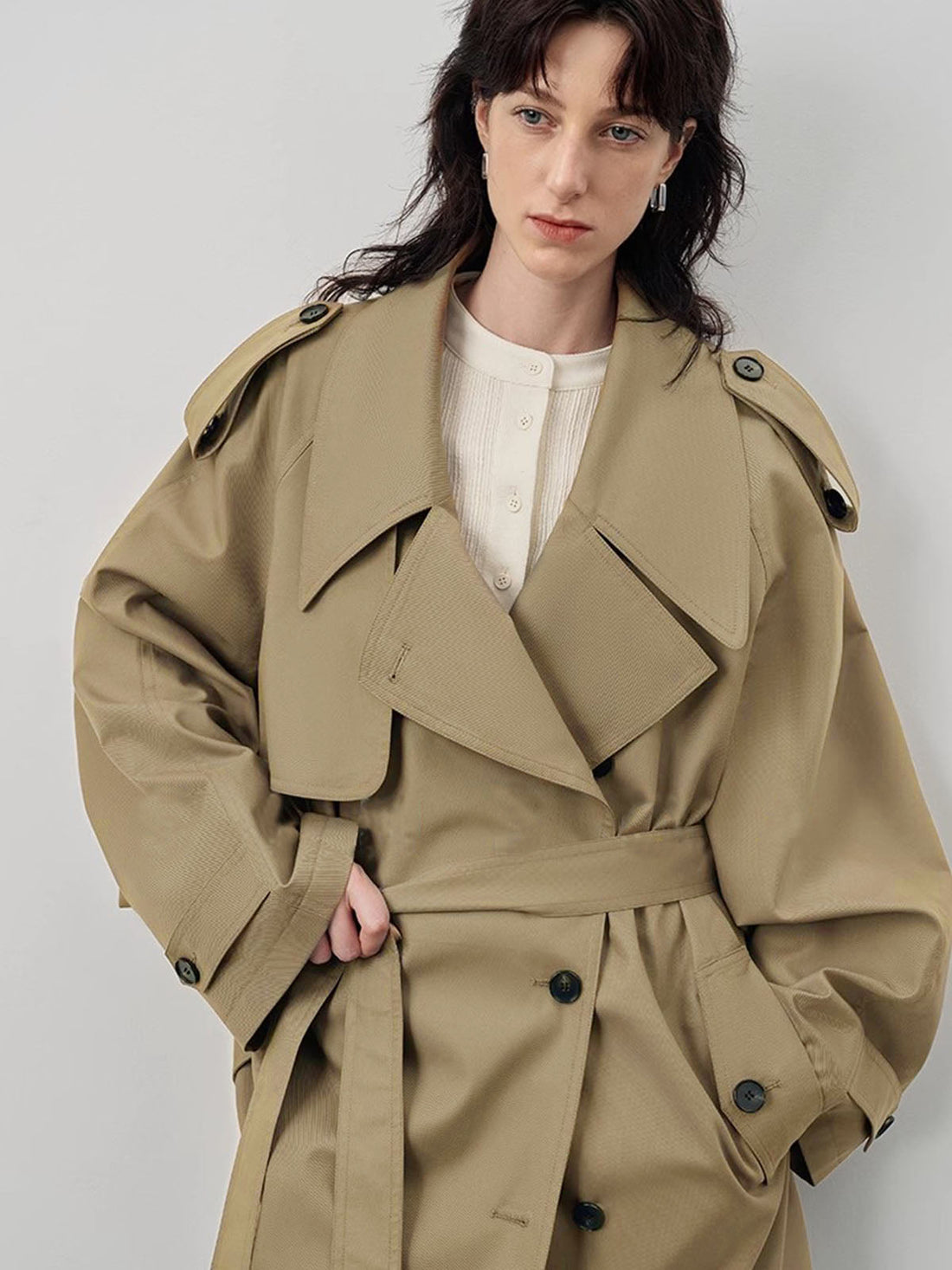 Collared Oversized Belted Trench Coat