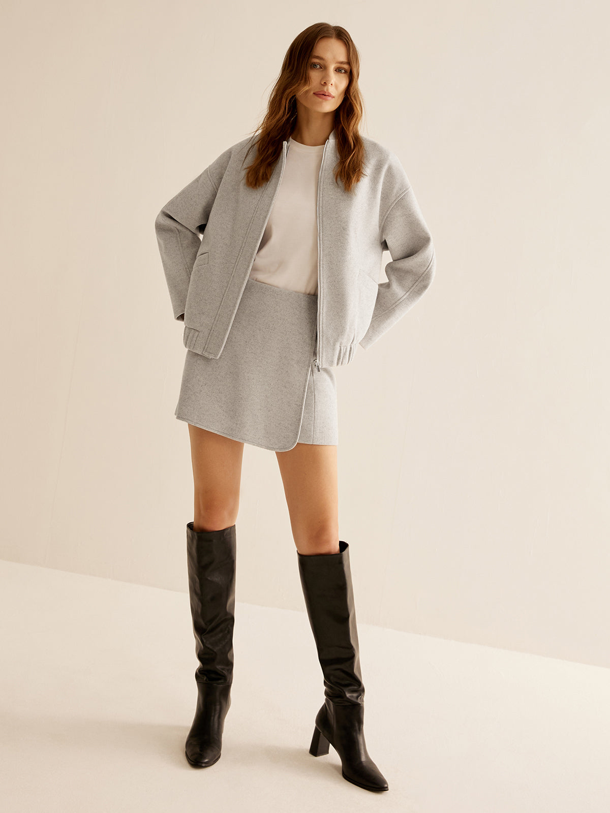 Warme Tweedjacke mit Taschen und Reißverschluss