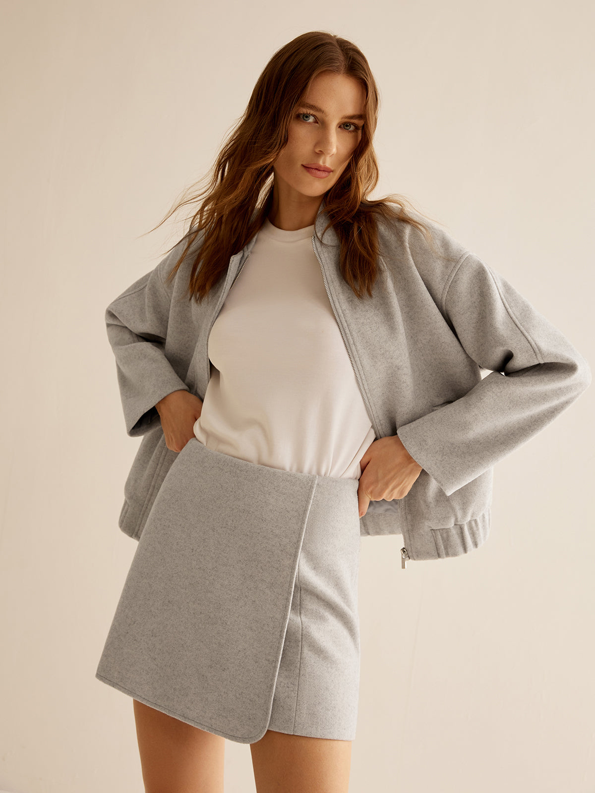 Warme Tweedjacke mit Taschen und Reißverschluss