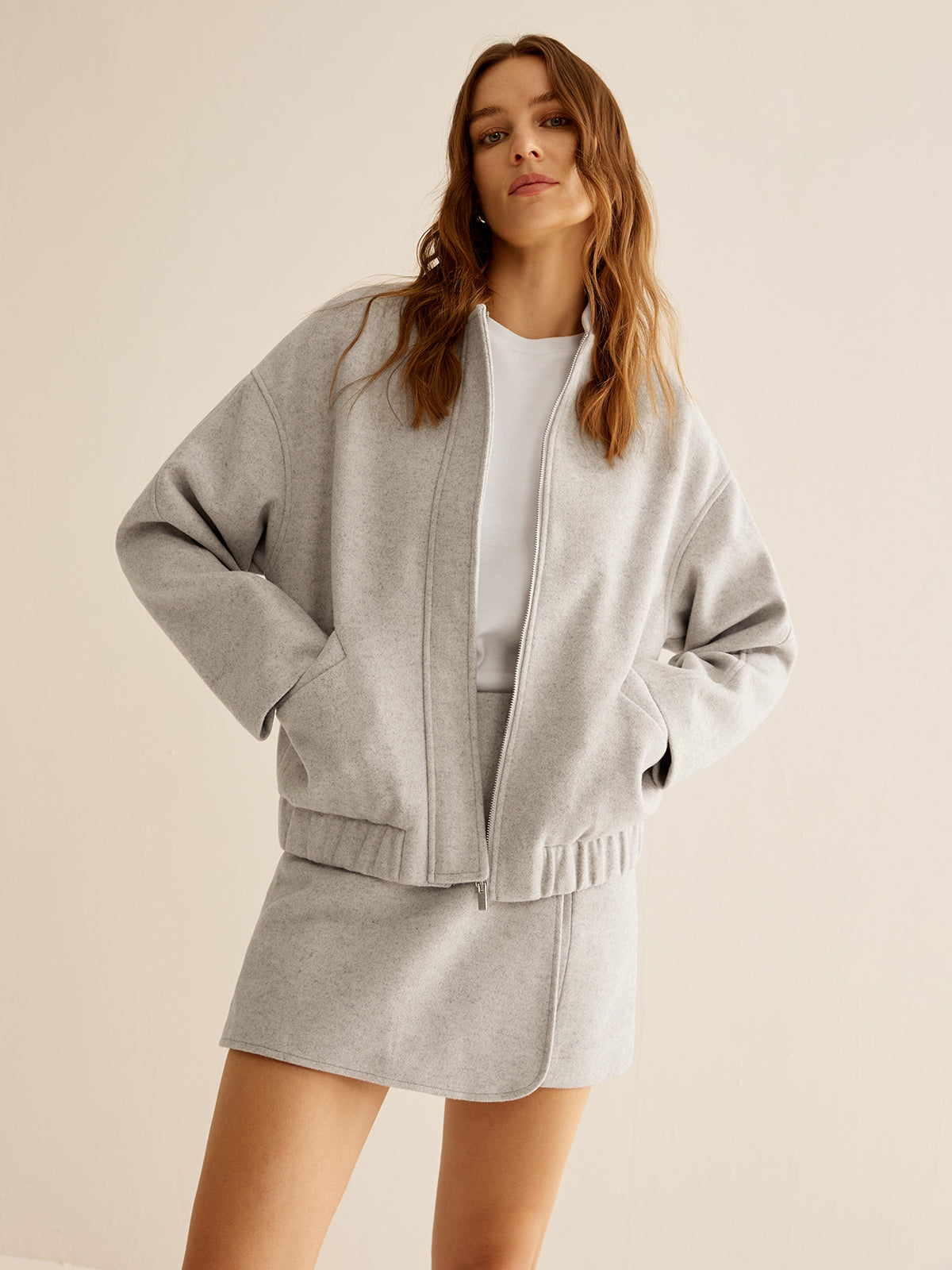 Warme Tweedjacke mit Taschen und Reißverschluss