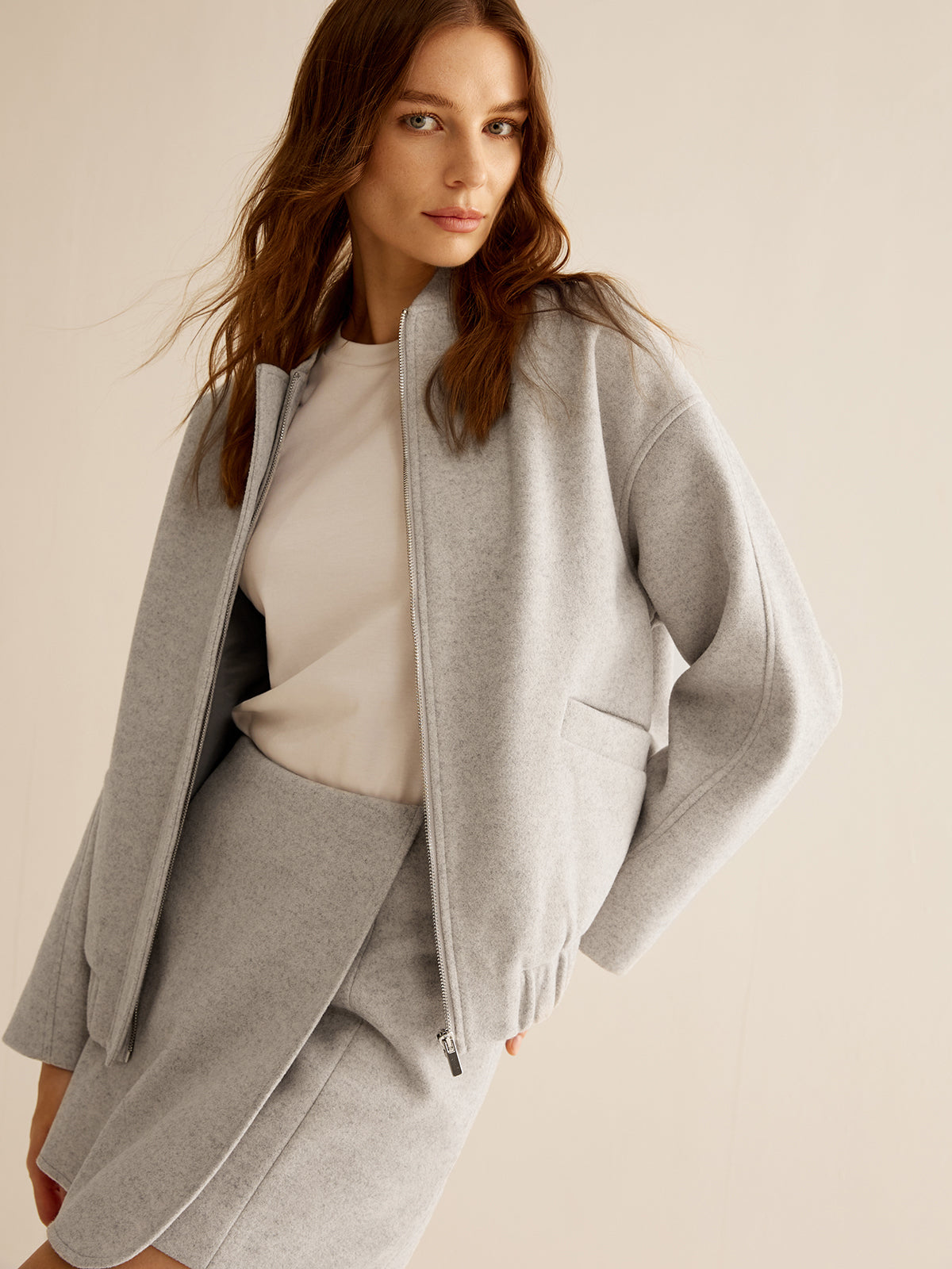 Warme Tweedjacke mit Taschen und Reißverschluss