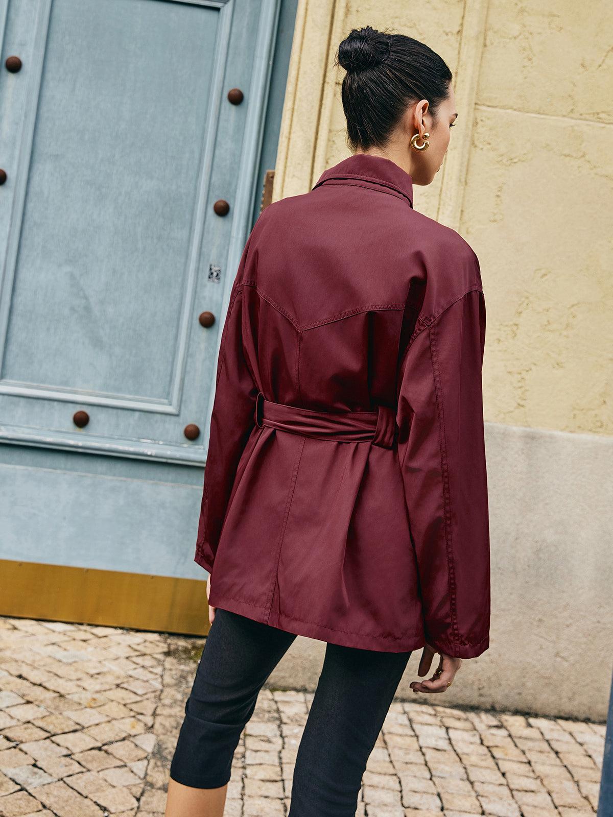 Burgunderfarbene Grace-Jacke mit Gürtel