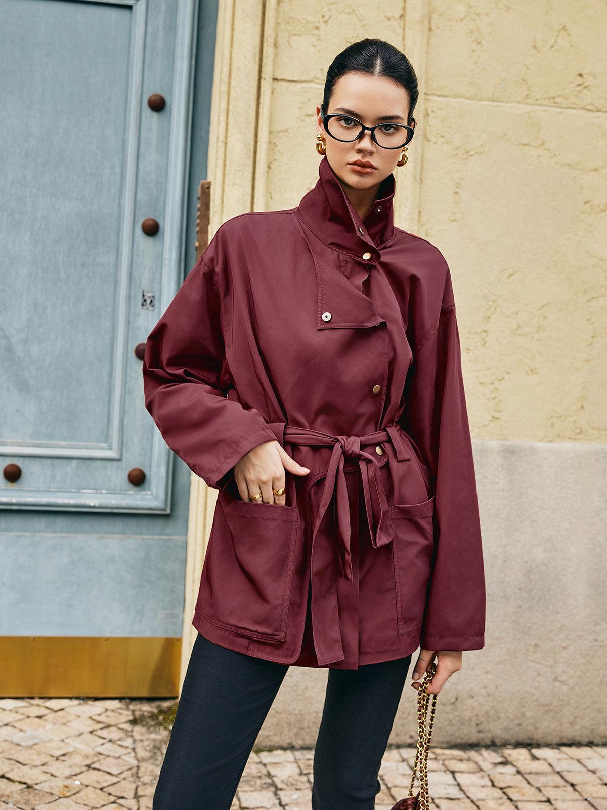 Burgunderfarbene Grace-Jacke mit Gürtel