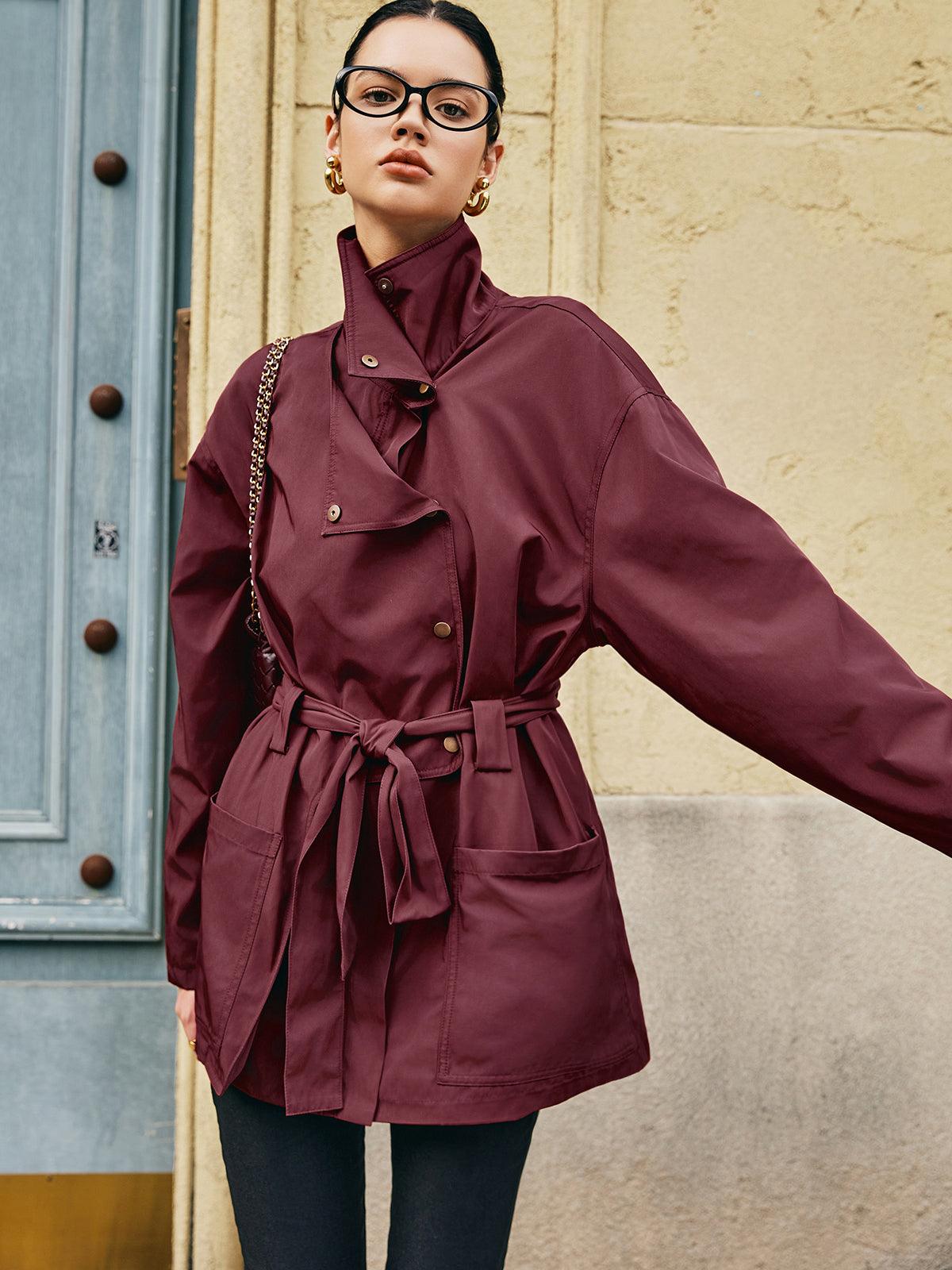 Burgunderfarbene Grace-Jacke mit Gürtel