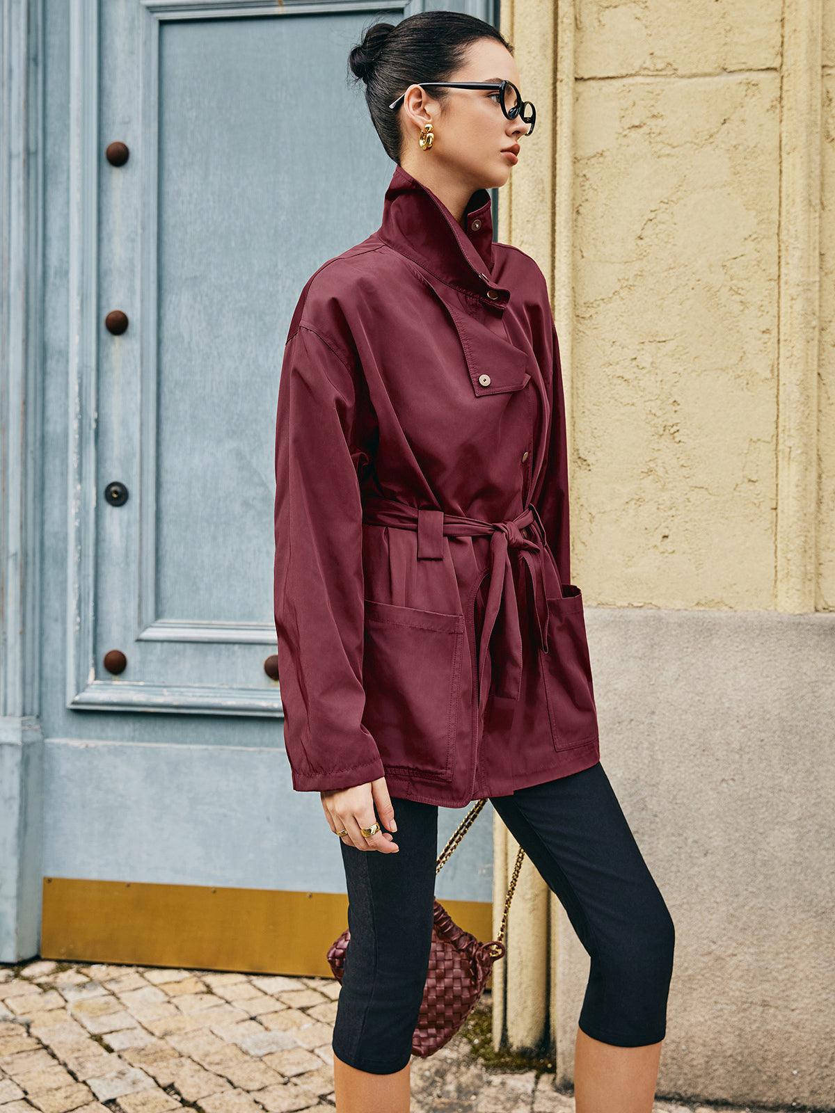 Burgunderfarbene Grace-Jacke mit Gürtel
