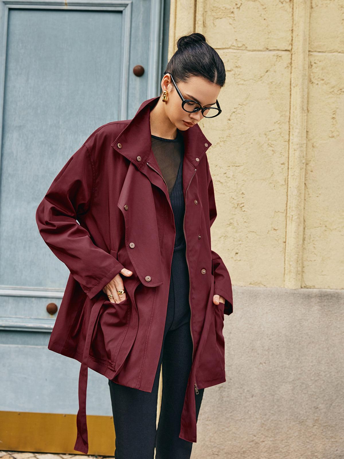 Burgunderfarbene Grace-Jacke mit Gürtel