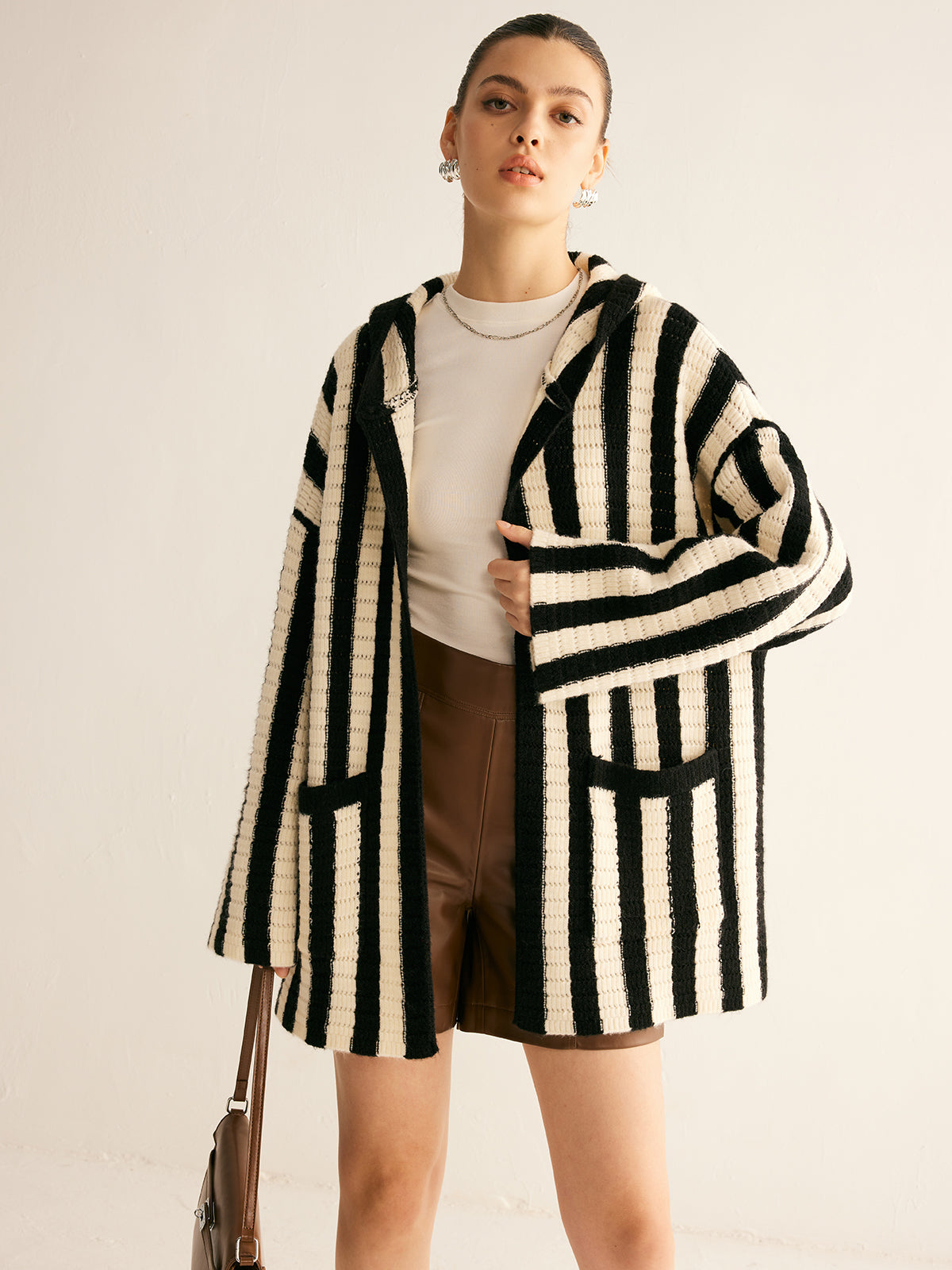 Contrast Striped Hooded Cardigan