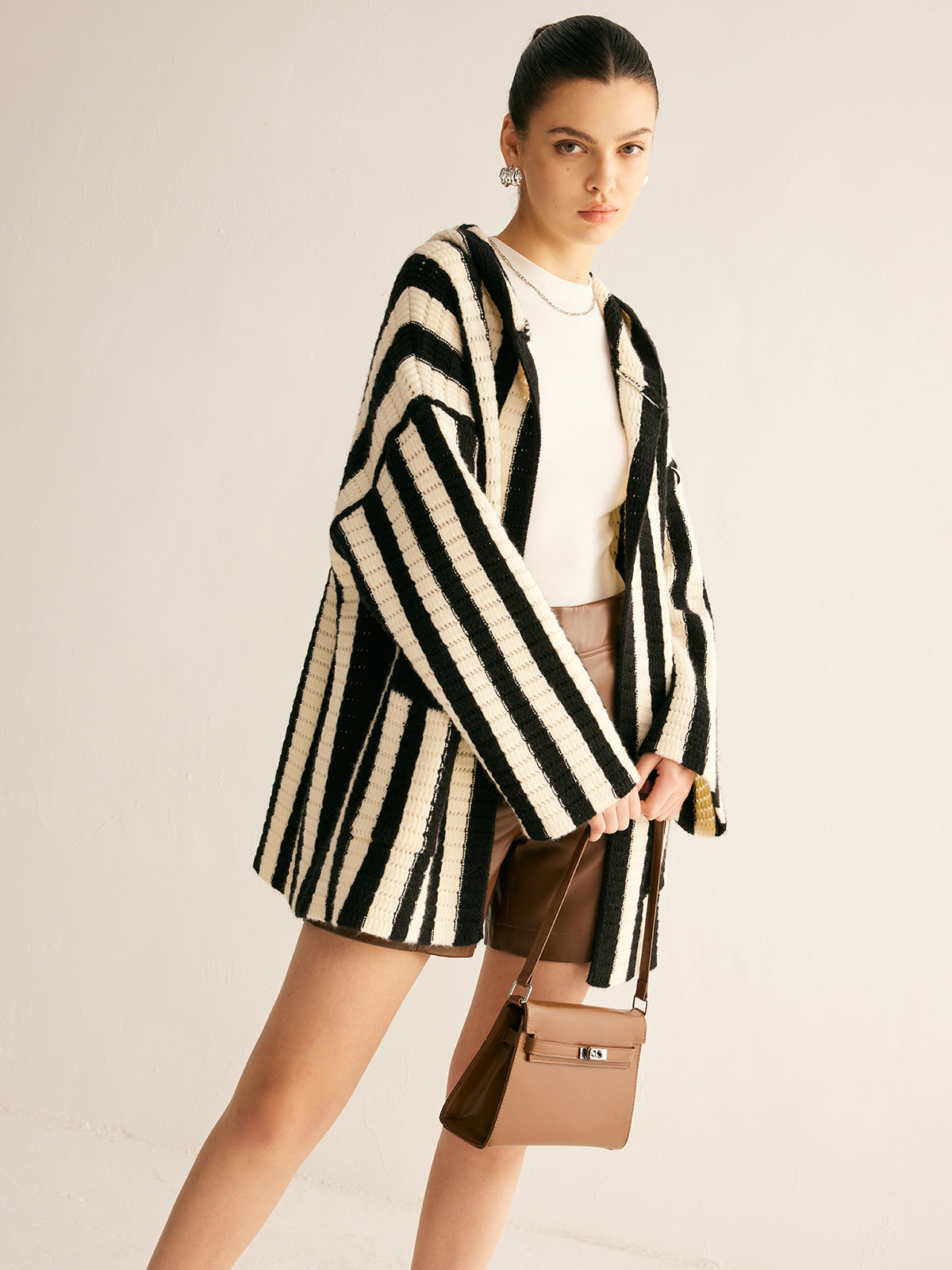 Contrast Striped Hooded Cardigan