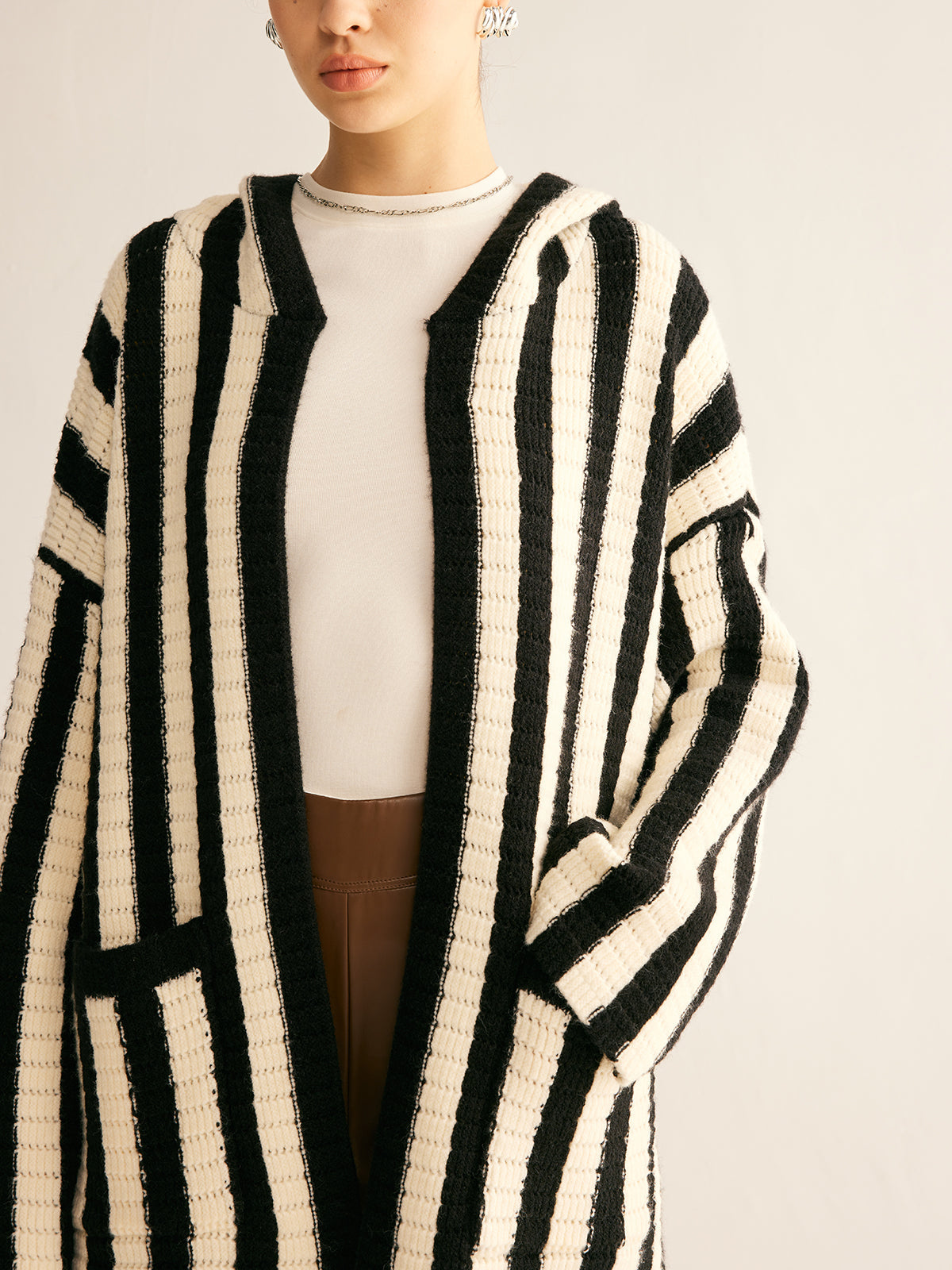 Contrast Striped Hooded Cardigan