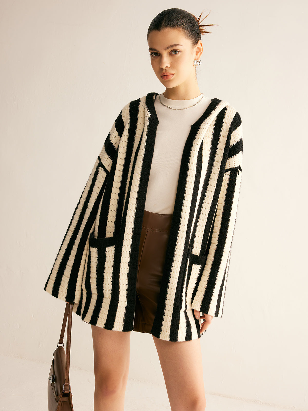 Contrast Striped Hooded Cardigan