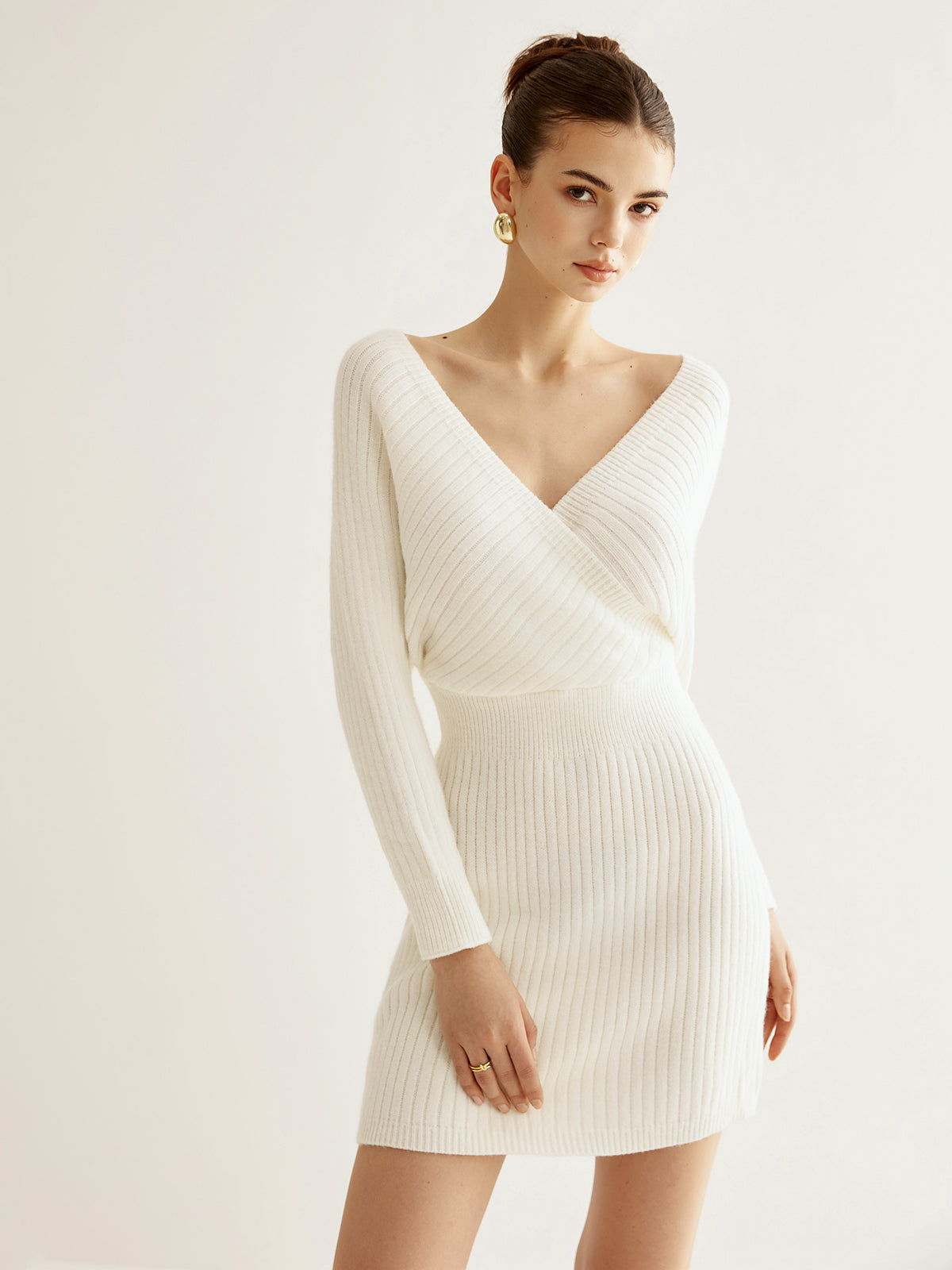 Cross-Gathered Knit Mini Dress