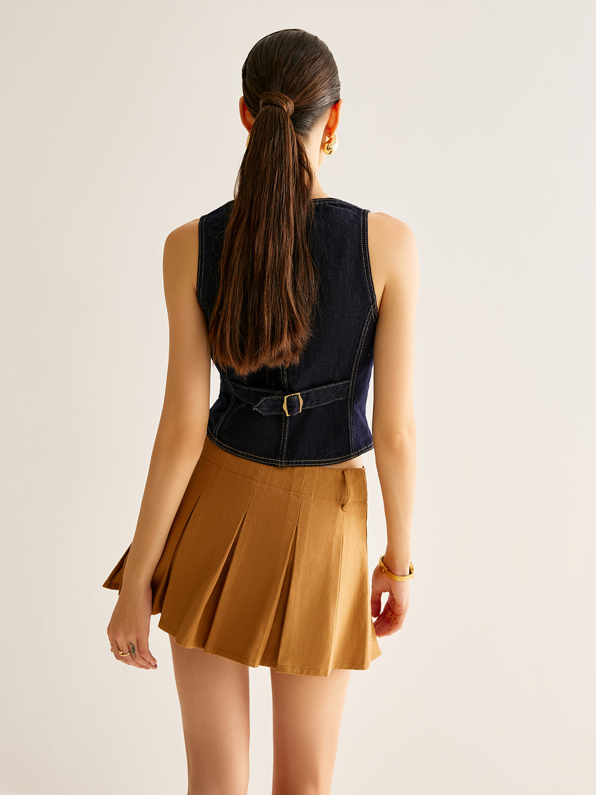 Denim Vest with Back Belt