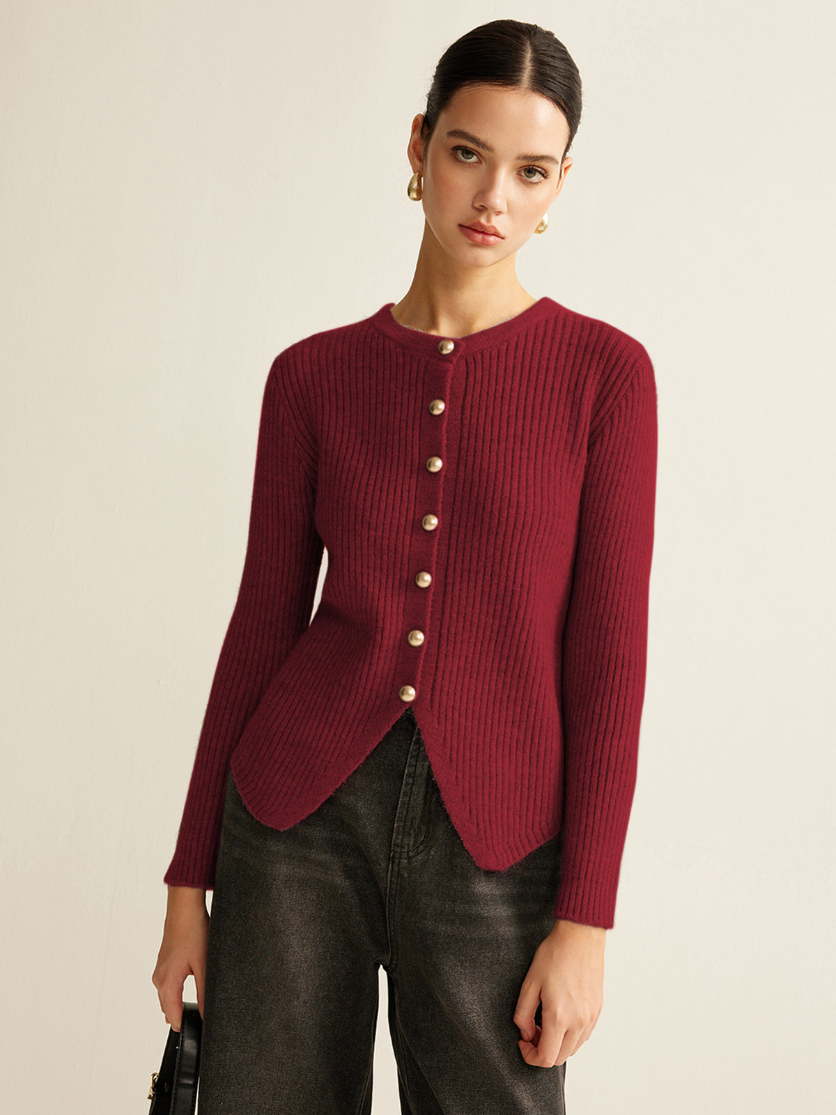 Buttoned Split Cardigan