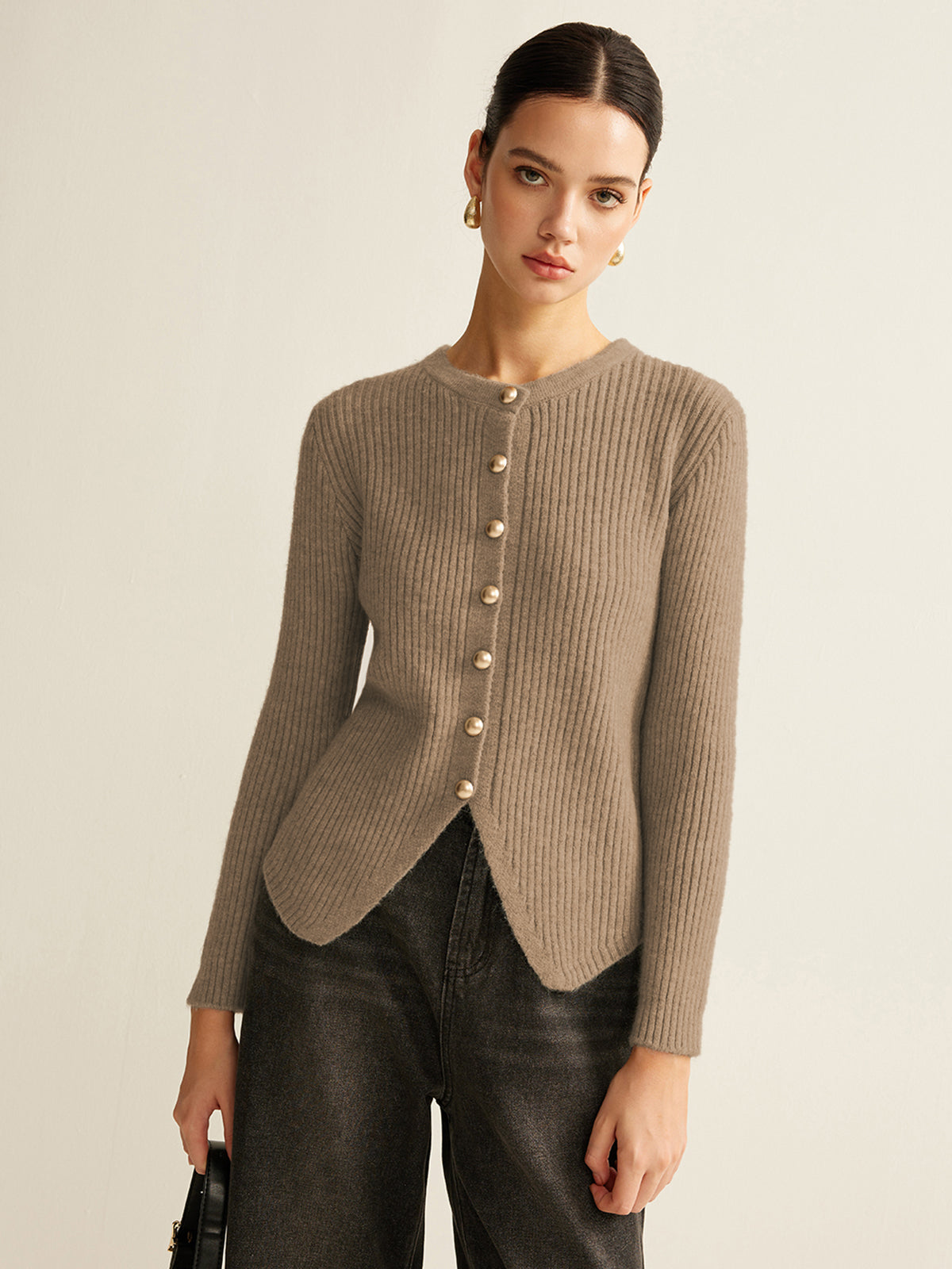 Buttoned Split Cardigan