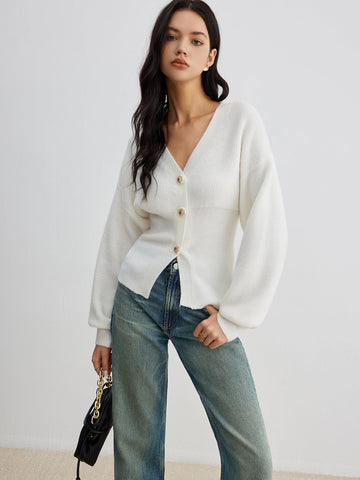 Stylish Buttoned Slit Gathered Cardigan