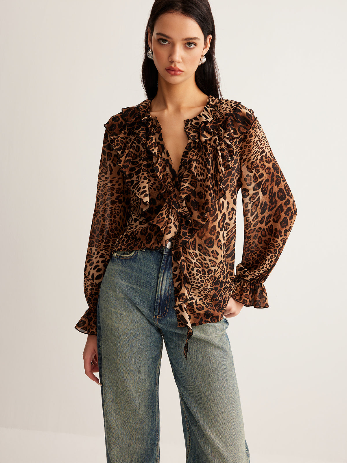 Bluse mit Leopardenmuster und Rüschen
