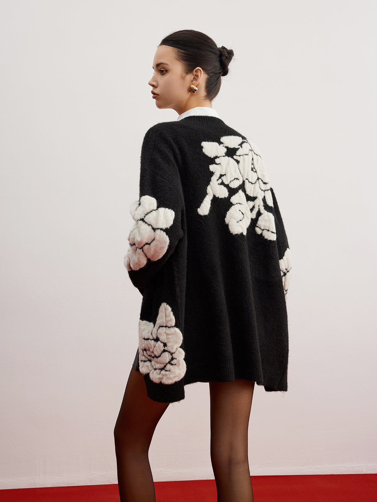 Wool Blend Knitted Floral Cardigan