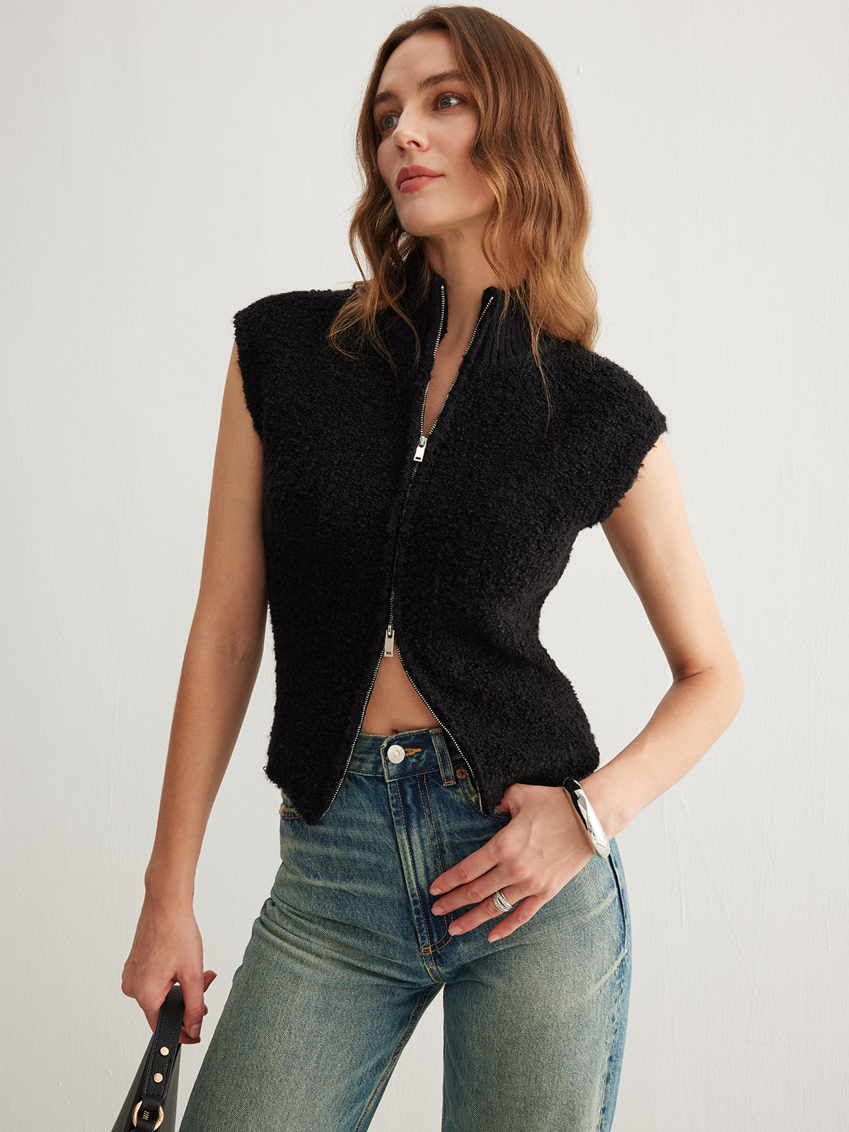 Minky-Strickjacke mit Zwei-Wege-Reißverschluss